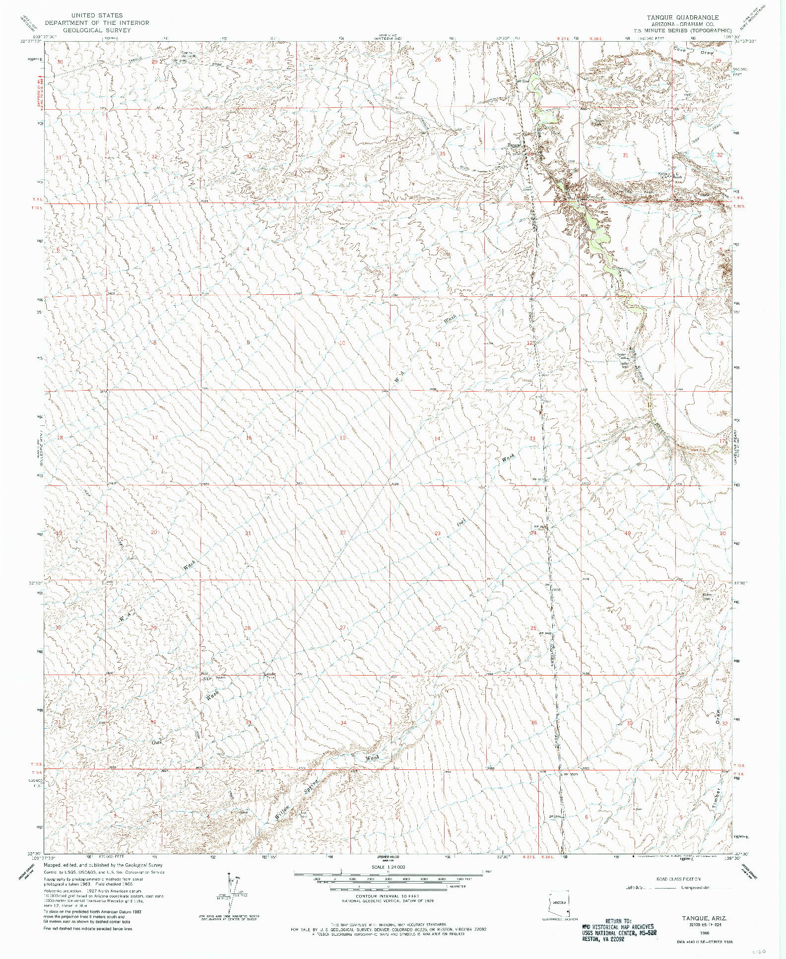 USGS 1:24000-SCALE QUADRANGLE FOR TANQUE, AZ 1966