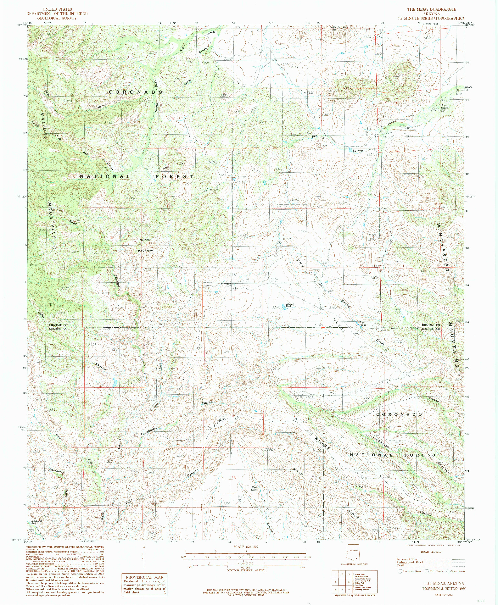 USGS 1:24000-SCALE QUADRANGLE FOR THE MESAS, AZ 1985