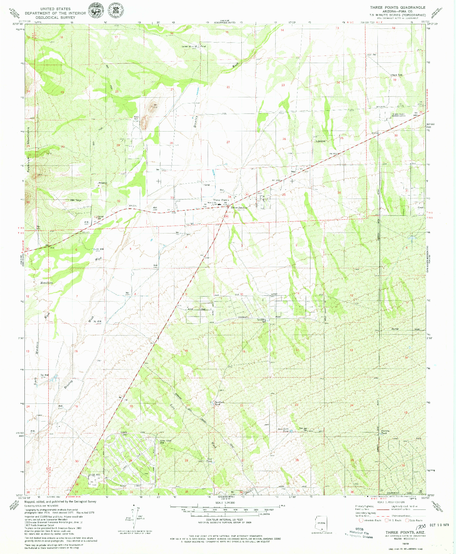 USGS 1:24000-SCALE QUADRANGLE FOR THREE POINTS, AZ 1979