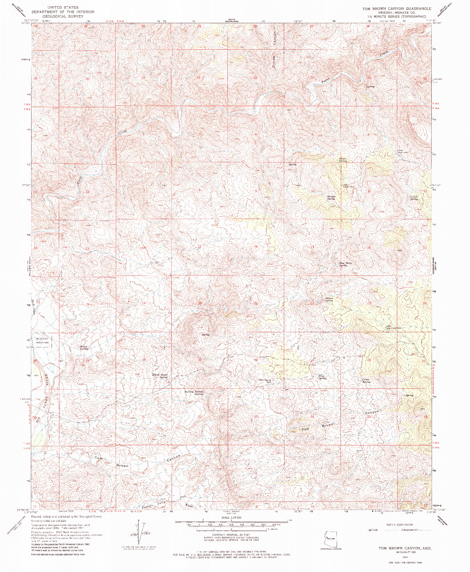 USGS 1:24000-SCALE QUADRANGLE FOR TOM BROWN CANYON, AZ 1967