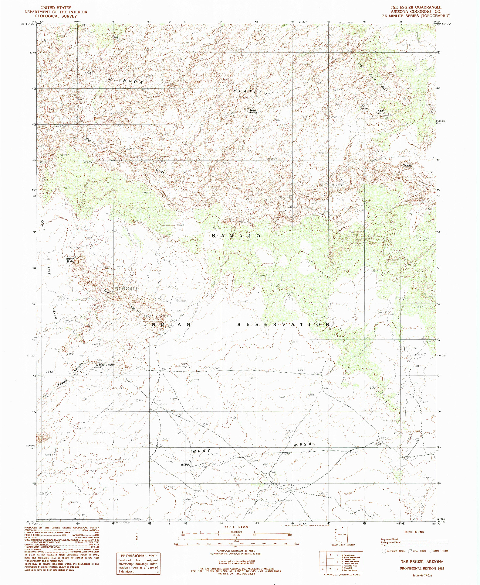 USGS 1:24000-SCALE QUADRANGLE FOR TSE ESGIZII, AZ 1985