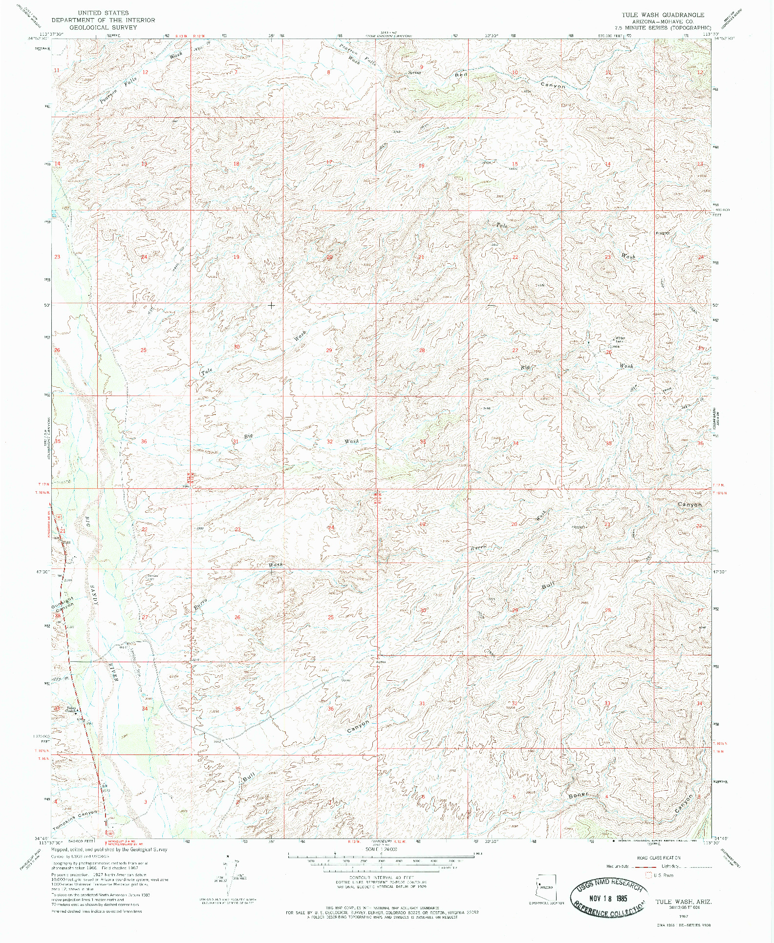 USGS 1:24000-SCALE QUADRANGLE FOR TULE WASH, AZ 1967