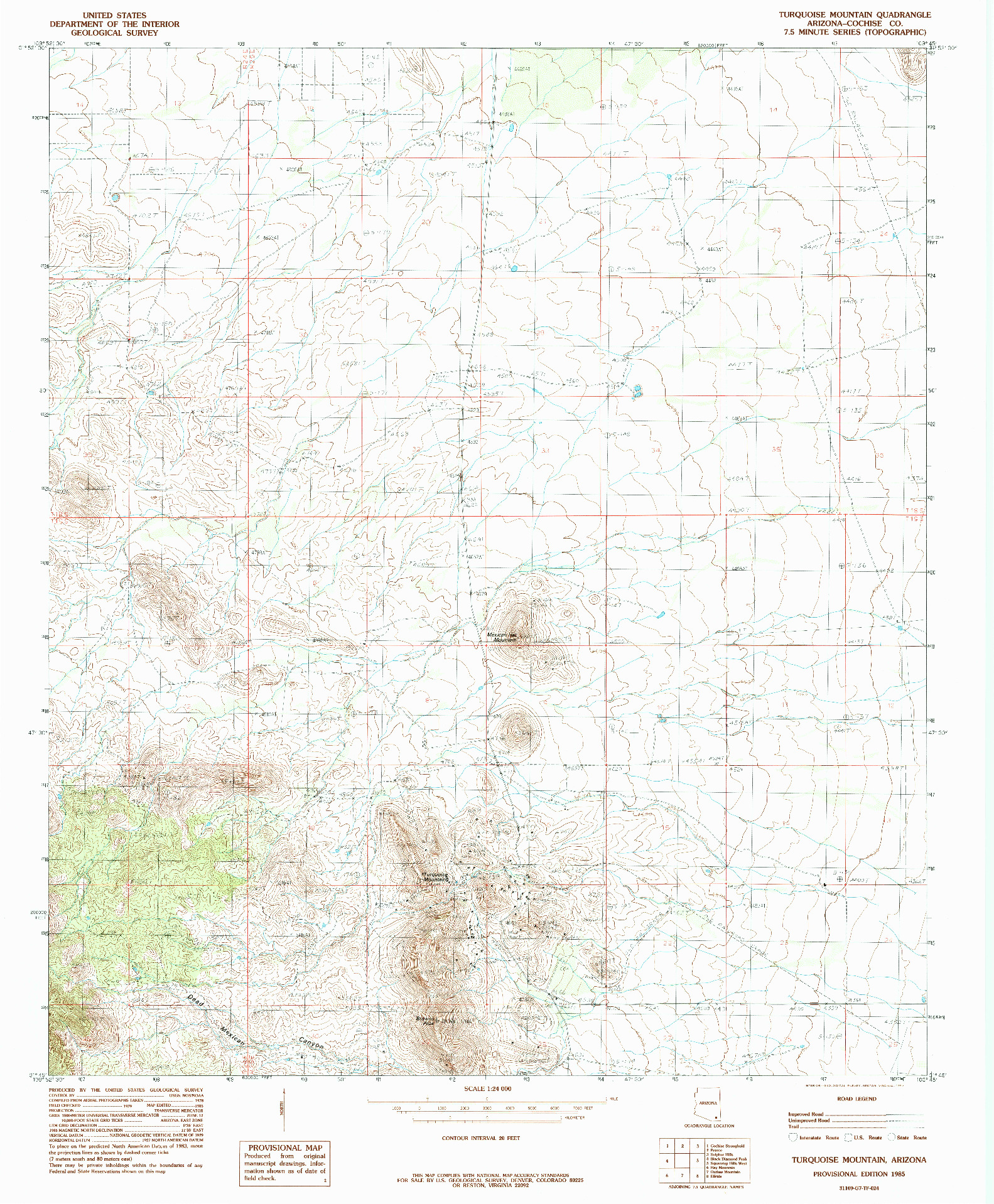 USGS 1:24000-SCALE QUADRANGLE FOR TURQUOISE MOUNTAIN, AZ 1985