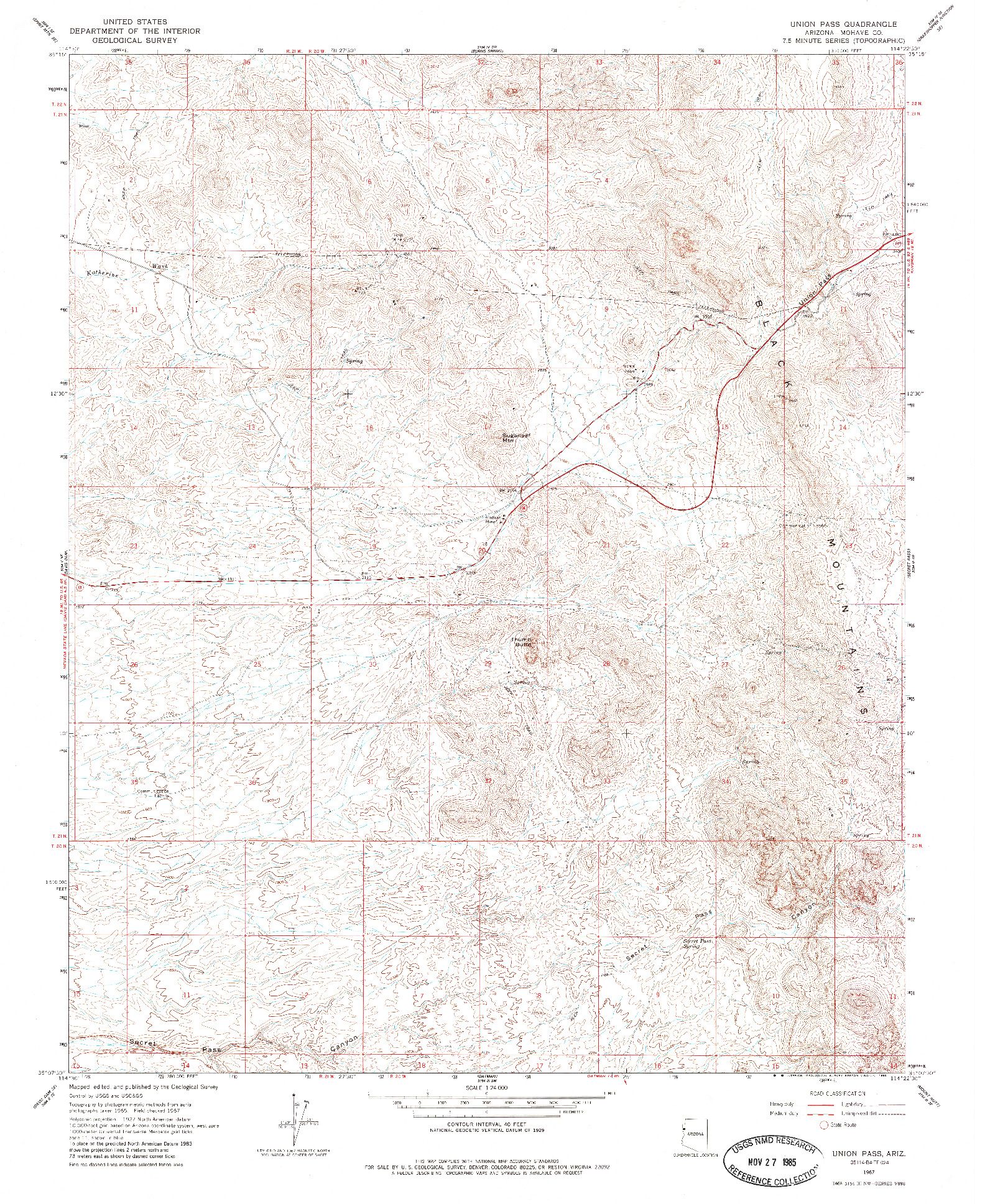 USGS 1:24000-SCALE QUADRANGLE FOR UNION PASS, AZ 1967