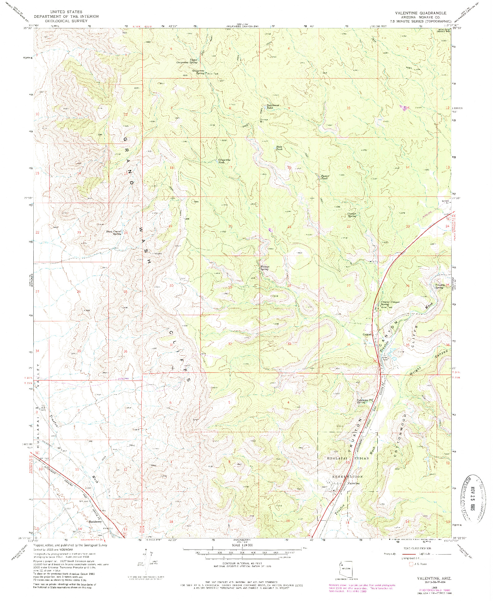 USGS 1:24000-SCALE QUADRANGLE FOR VALENTINE, AZ 1968