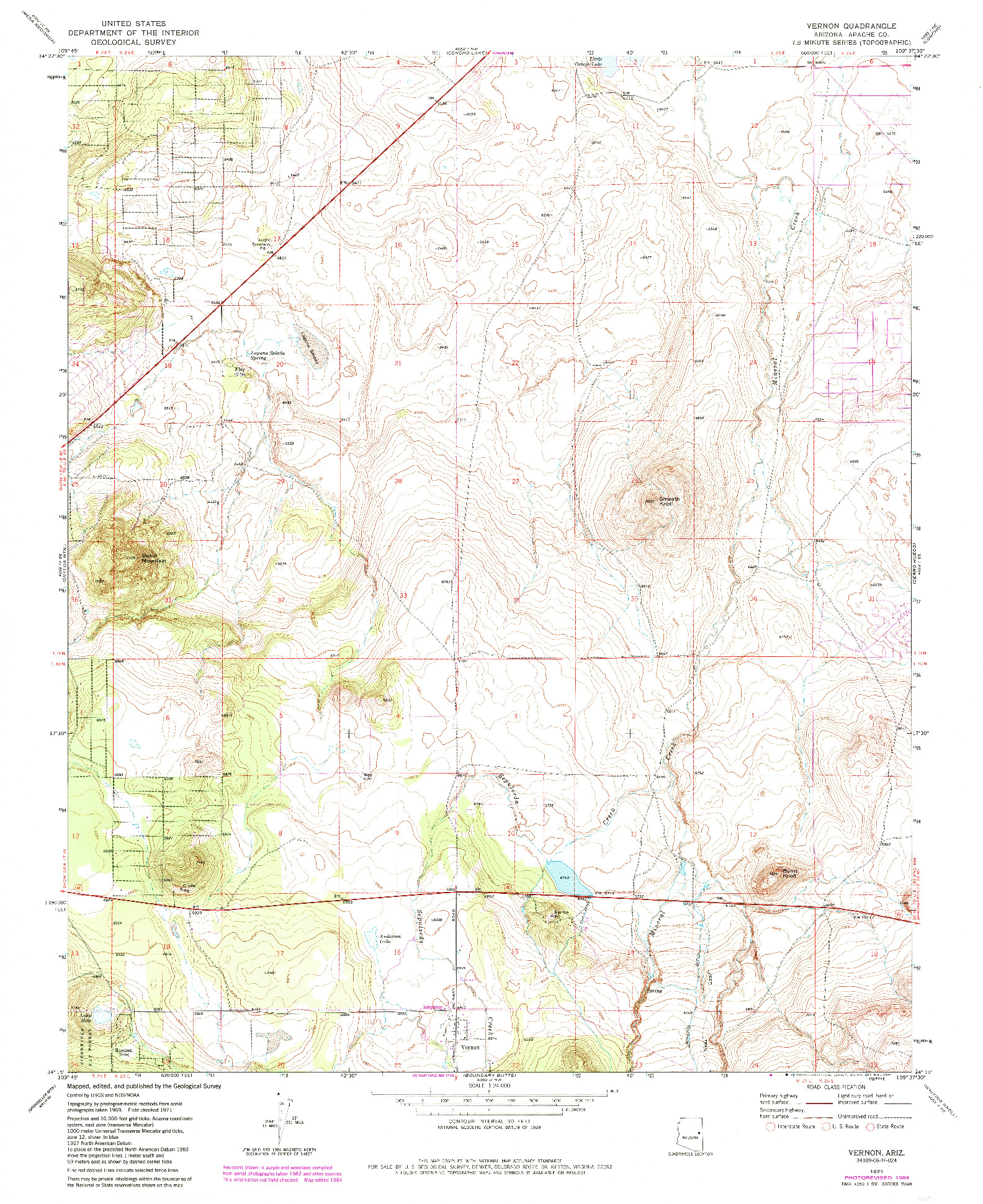 USGS 1:24000-SCALE QUADRANGLE FOR VERNON, AZ 1971