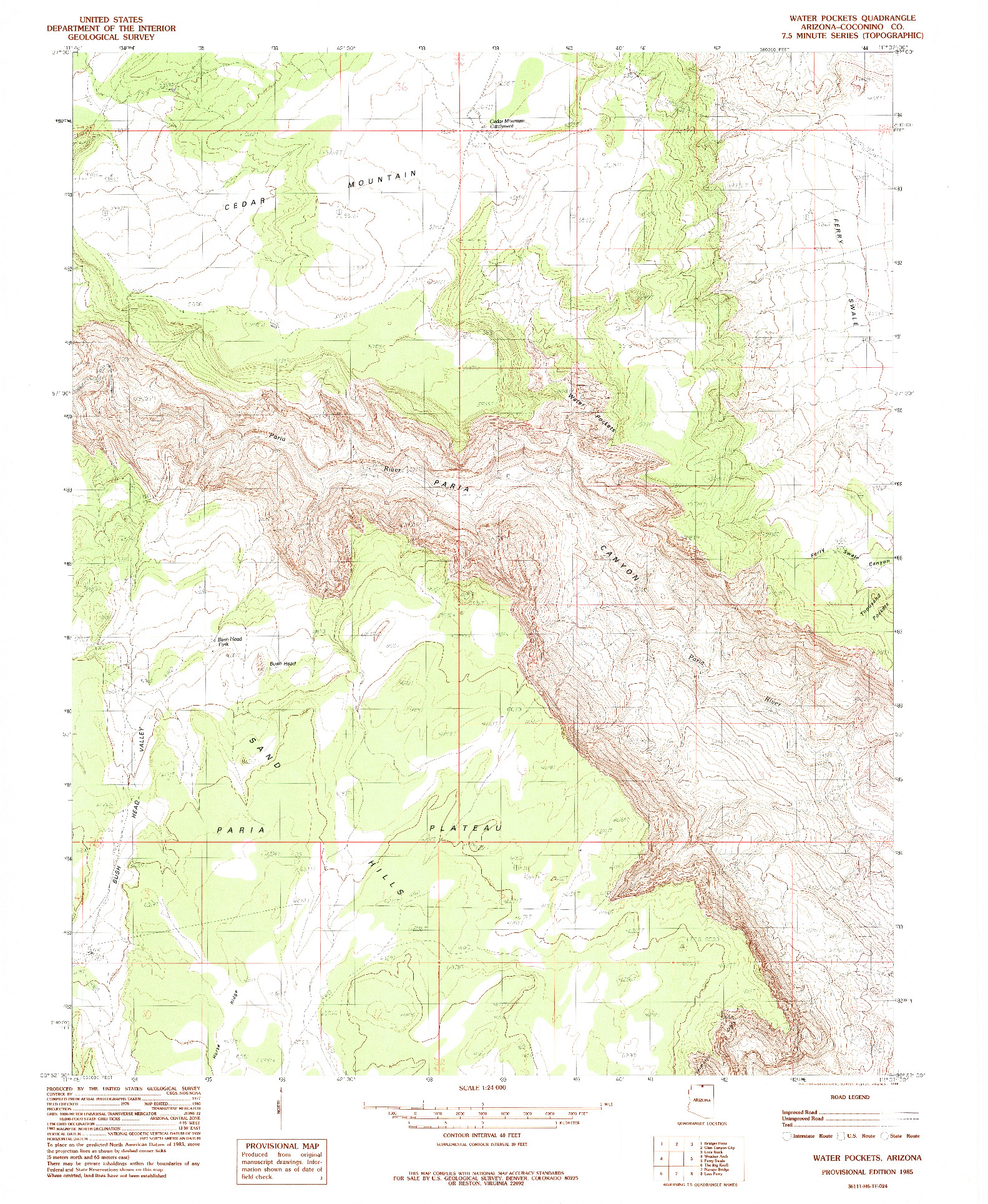 USGS 1:24000-SCALE QUADRANGLE FOR WATER POCKETS, AZ 1985