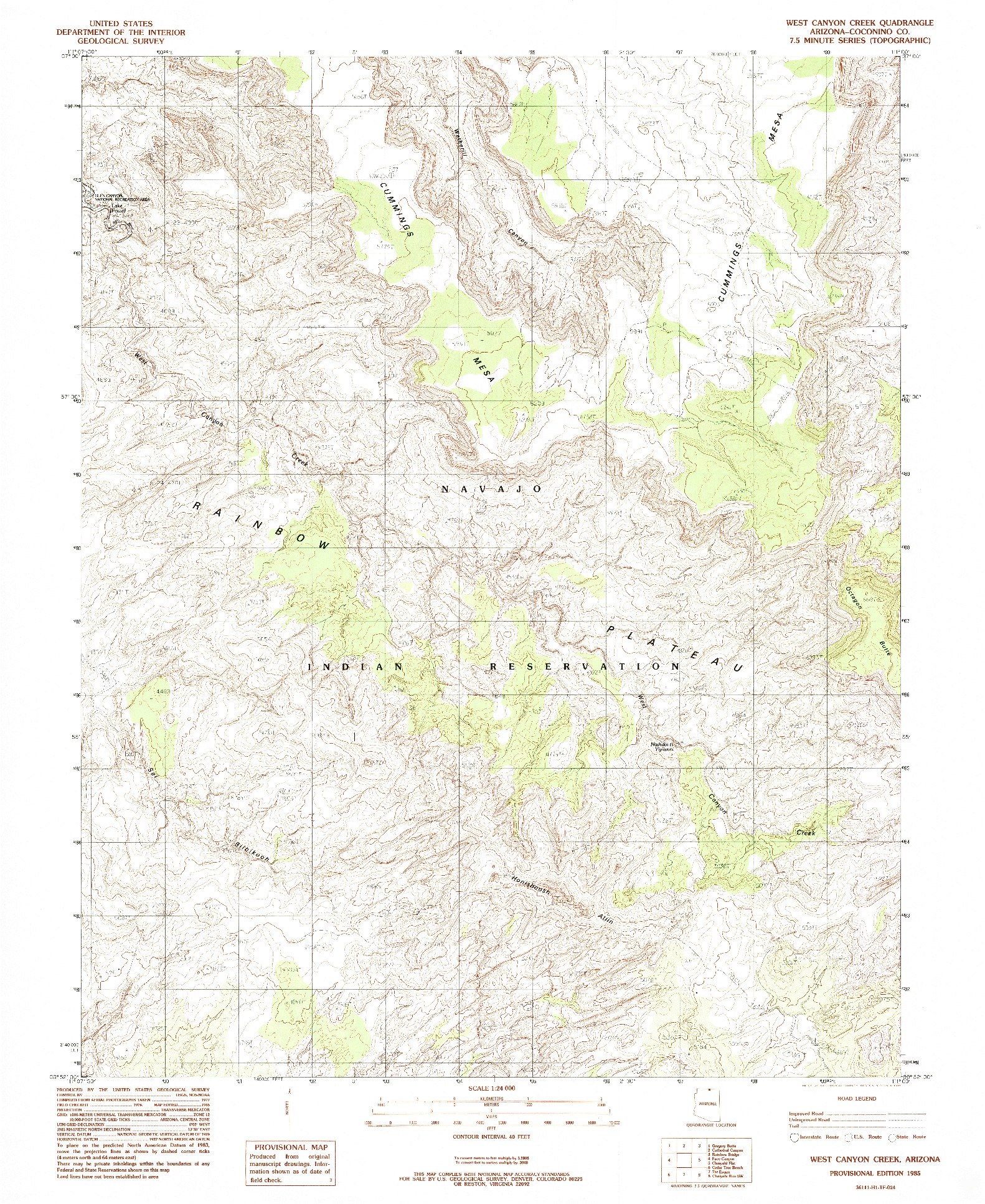 USGS 1:24000-SCALE QUADRANGLE FOR WEST CANYON CREEK, AZ 1985