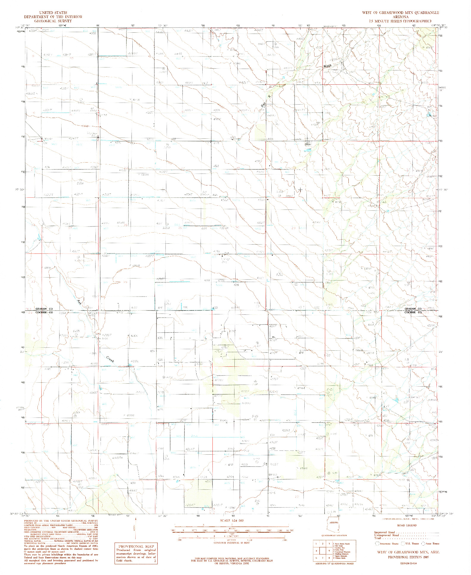 USGS 1:24000-SCALE QUADRANGLE FOR WEST OF GREASEWOOD MTN, AZ 1985