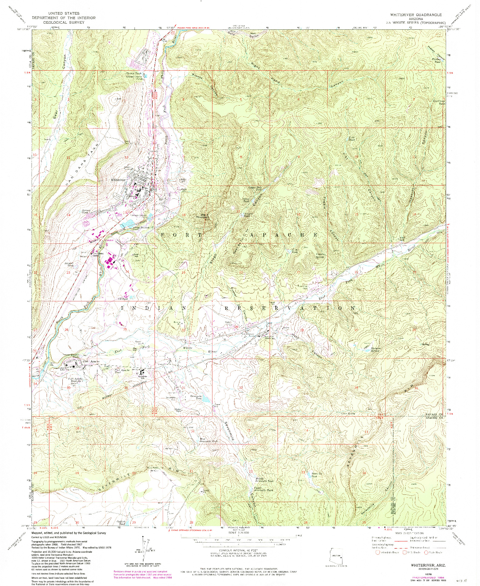 USGS 1:24000-SCALE QUADRANGLE FOR WHITERIVER, AZ 1978