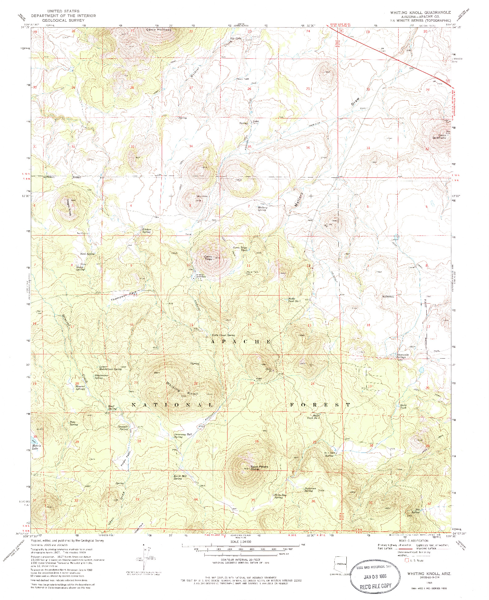 USGS 1:24000-SCALE QUADRANGLE FOR WHITING KNOLL, AZ 1969