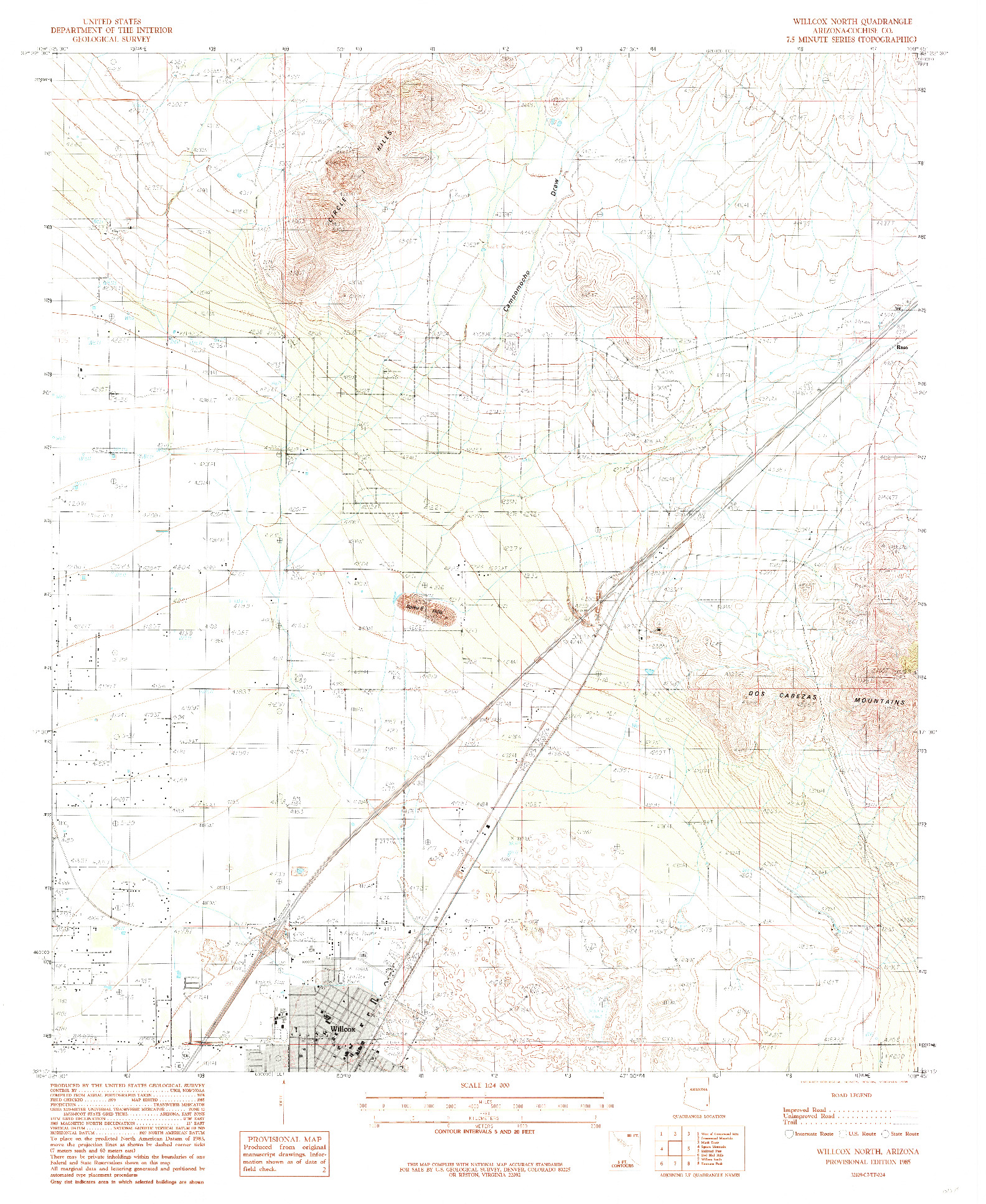 USGS 1:24000-SCALE QUADRANGLE FOR WILLCOX NORTH, AZ 1985
