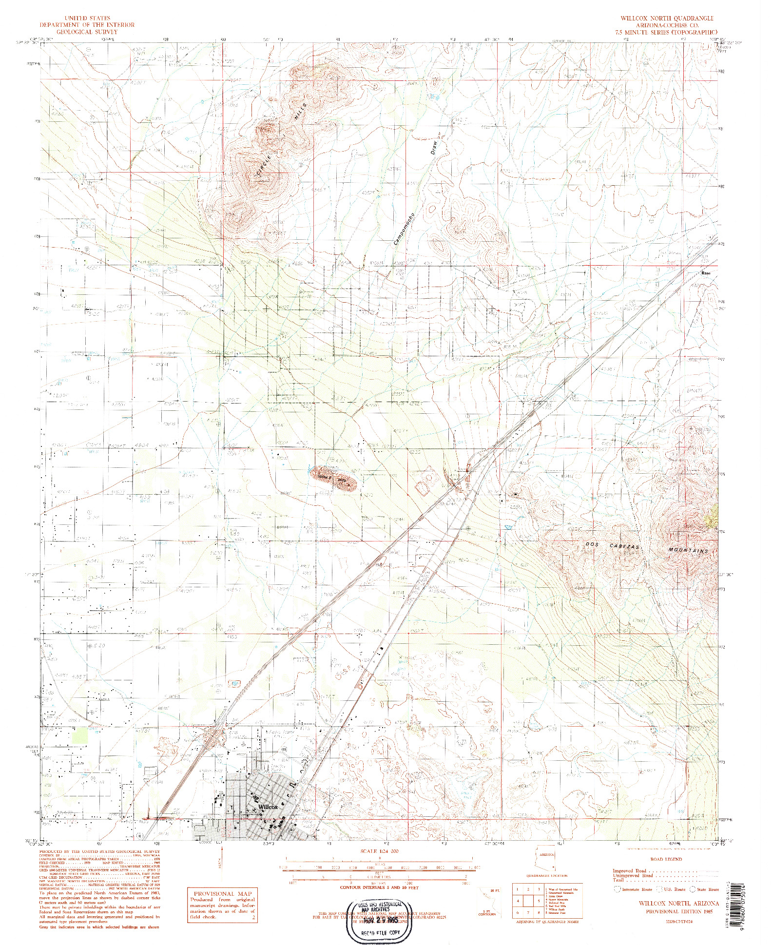 USGS 1:24000-SCALE QUADRANGLE FOR WILLCOX NORTH, AZ 1985