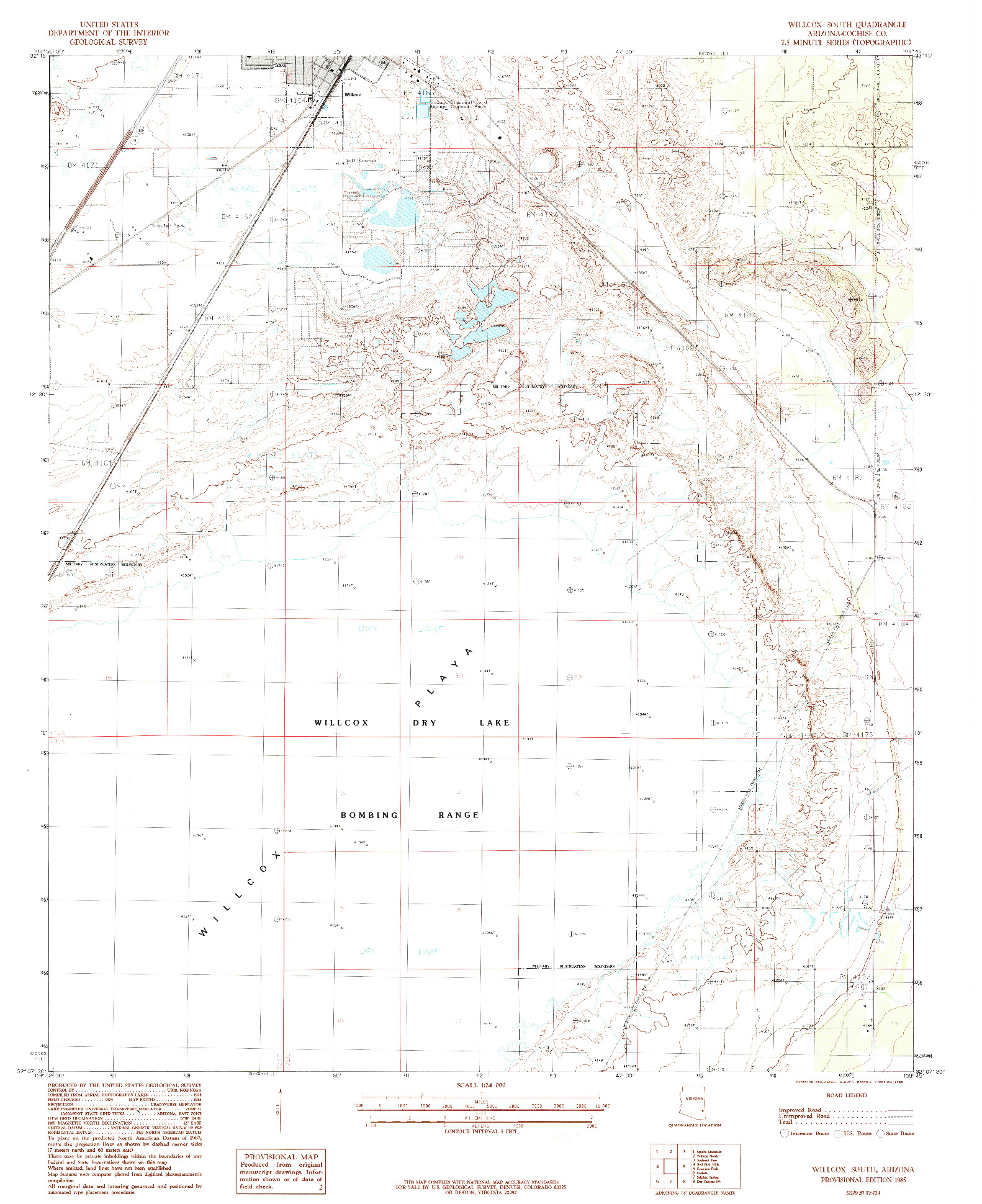 USGS 1:24000-SCALE QUADRANGLE FOR WILLCOX SOUTH, AZ 1985