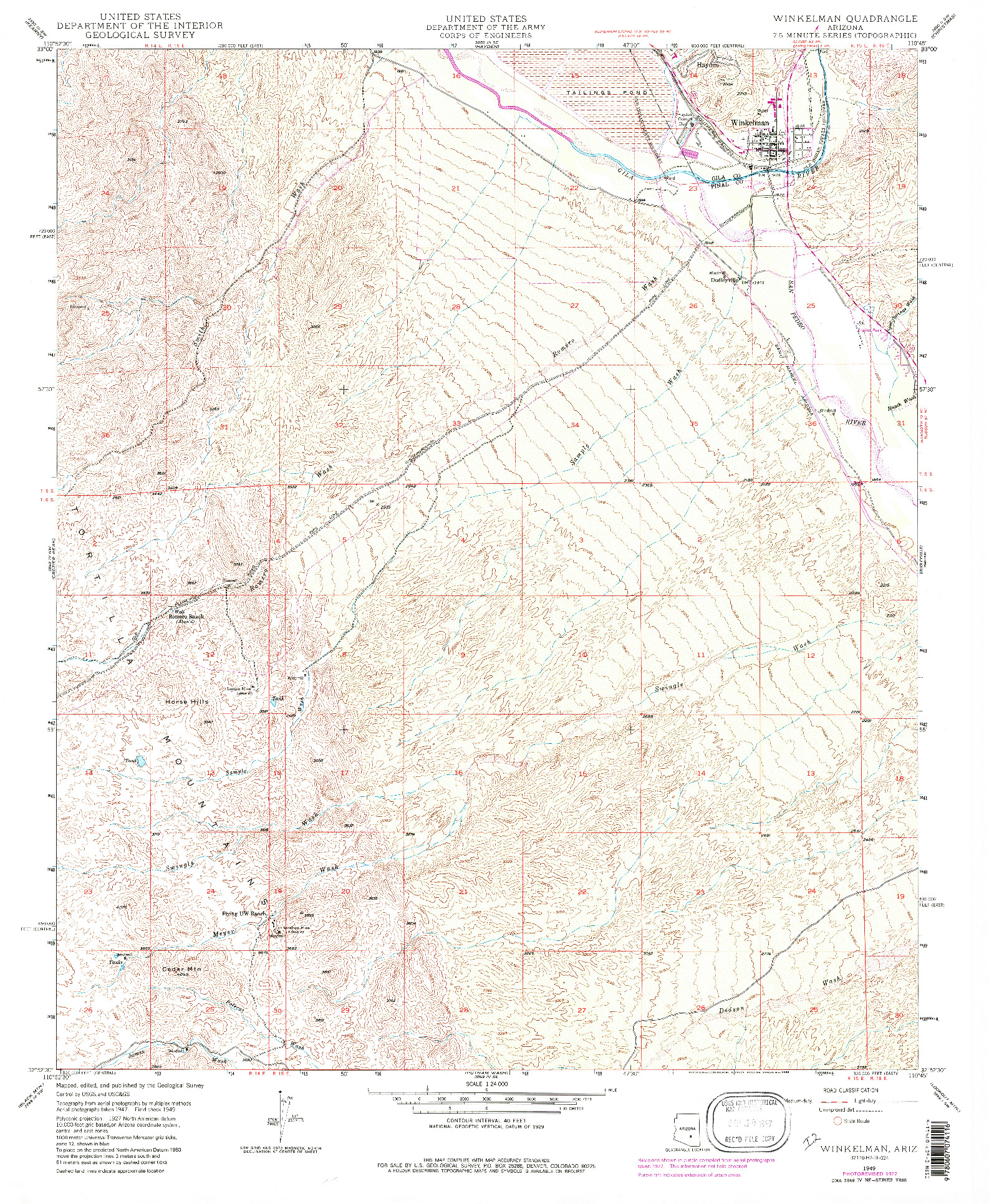 USGS 1:24000-SCALE QUADRANGLE FOR WINKELMAN, AZ 1949