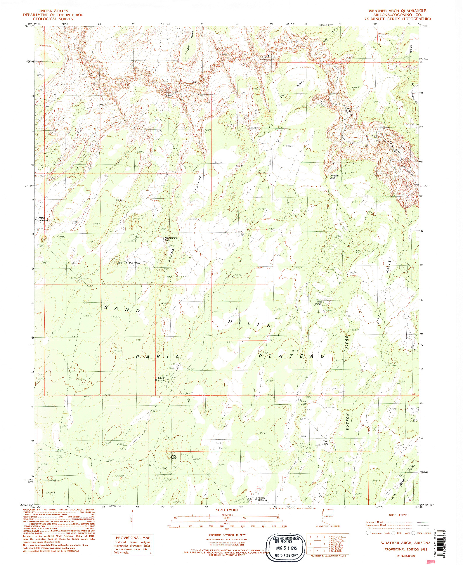 USGS 1:24000-SCALE QUADRANGLE FOR WRATHER ARCH, AZ 1985