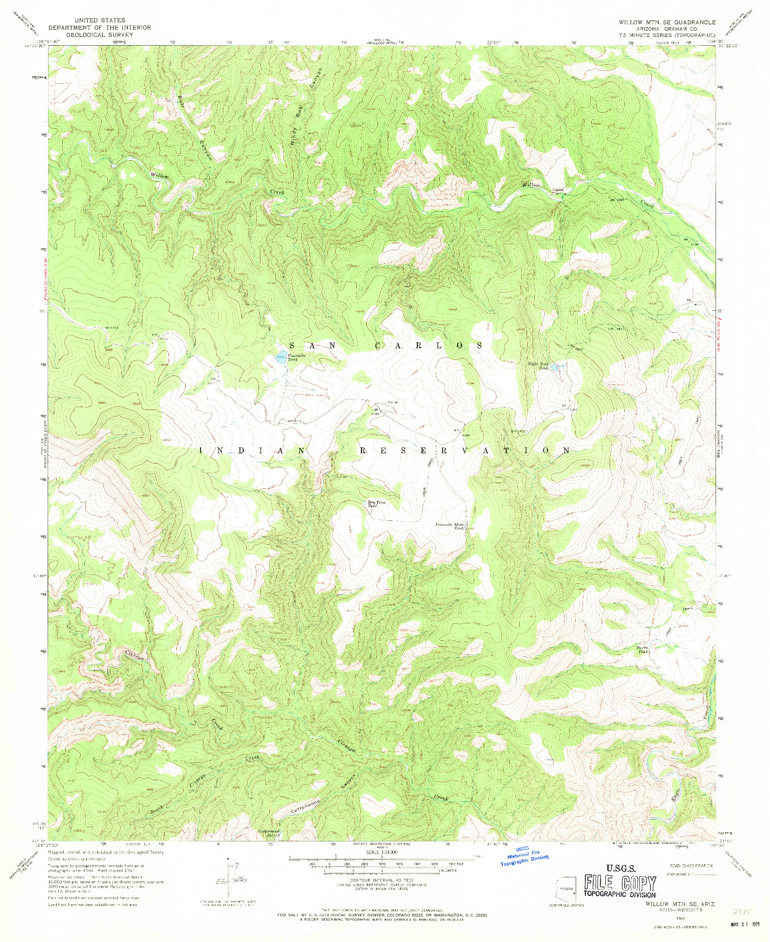 USGS 1:24000-SCALE QUADRANGLE FOR WILLOW MTN SE, AZ 1967