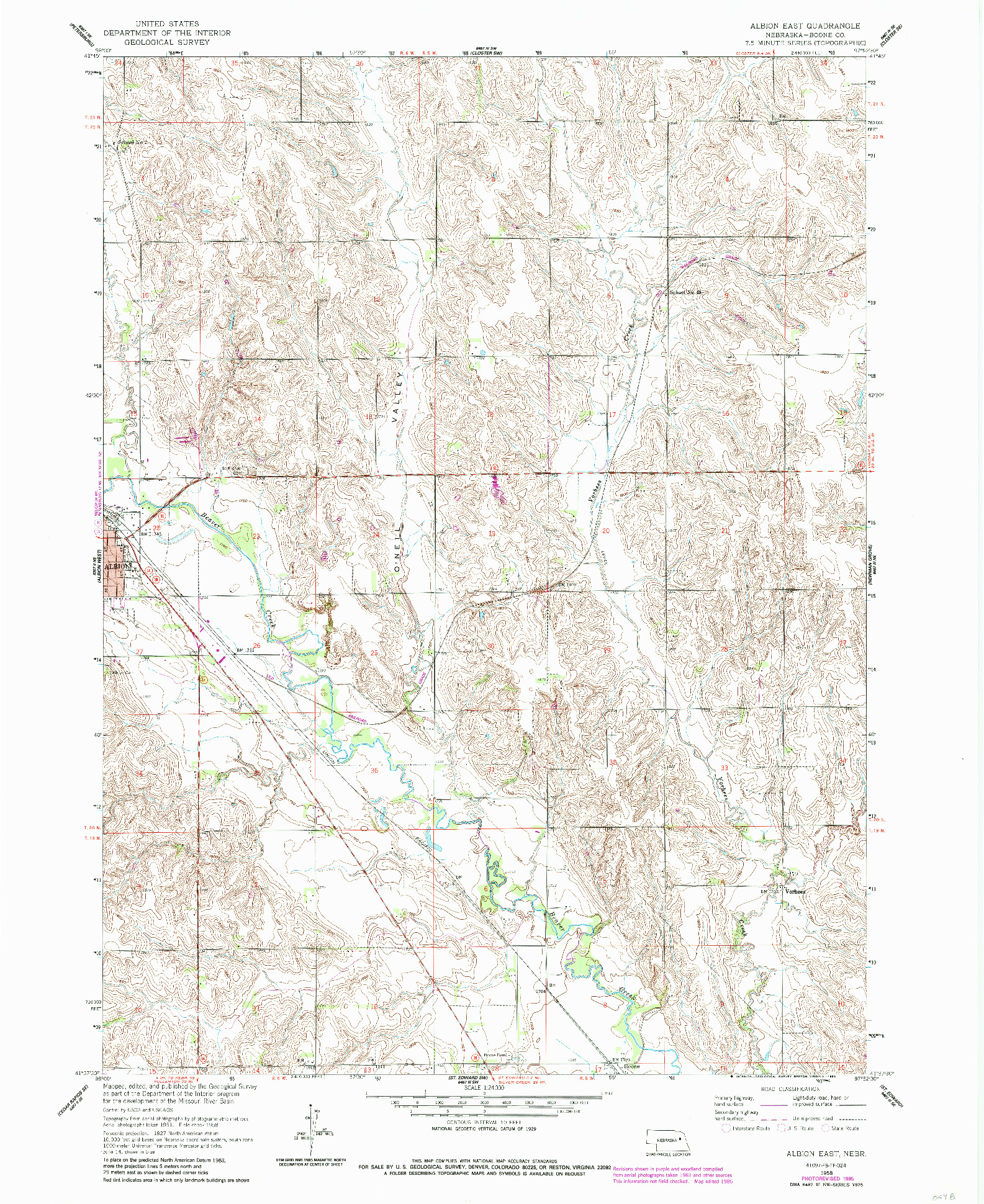 USGS 1:24000-SCALE QUADRANGLE FOR ALBION EAST, NE 1958