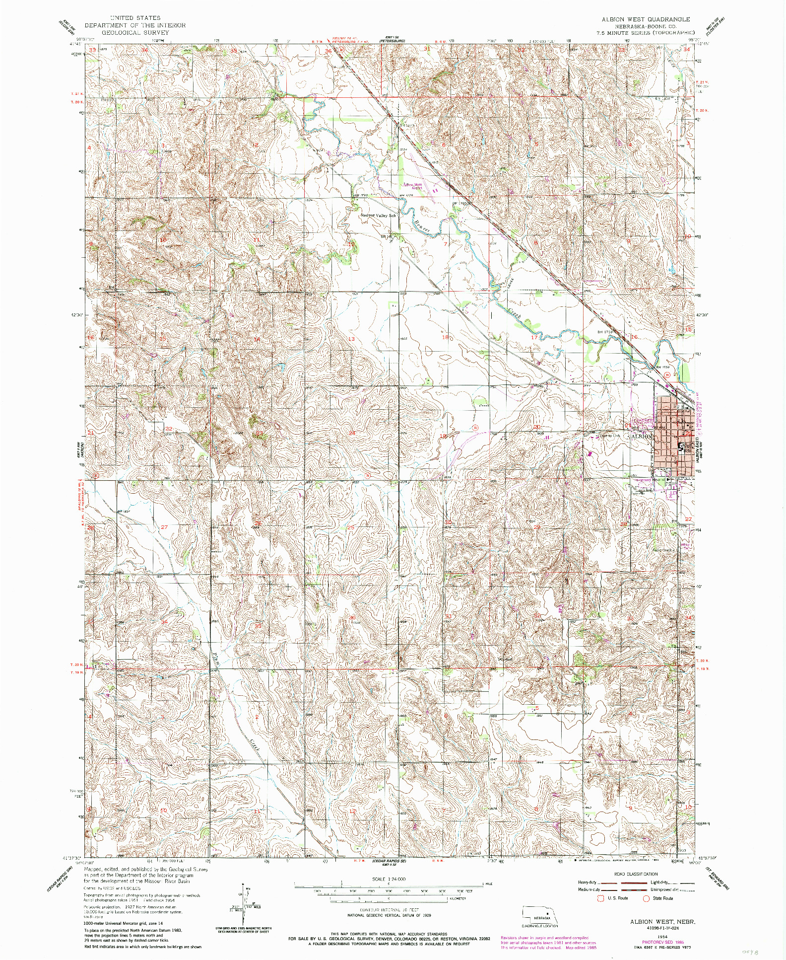 USGS 1:24000-SCALE QUADRANGLE FOR ALBION WEST, NE 1954