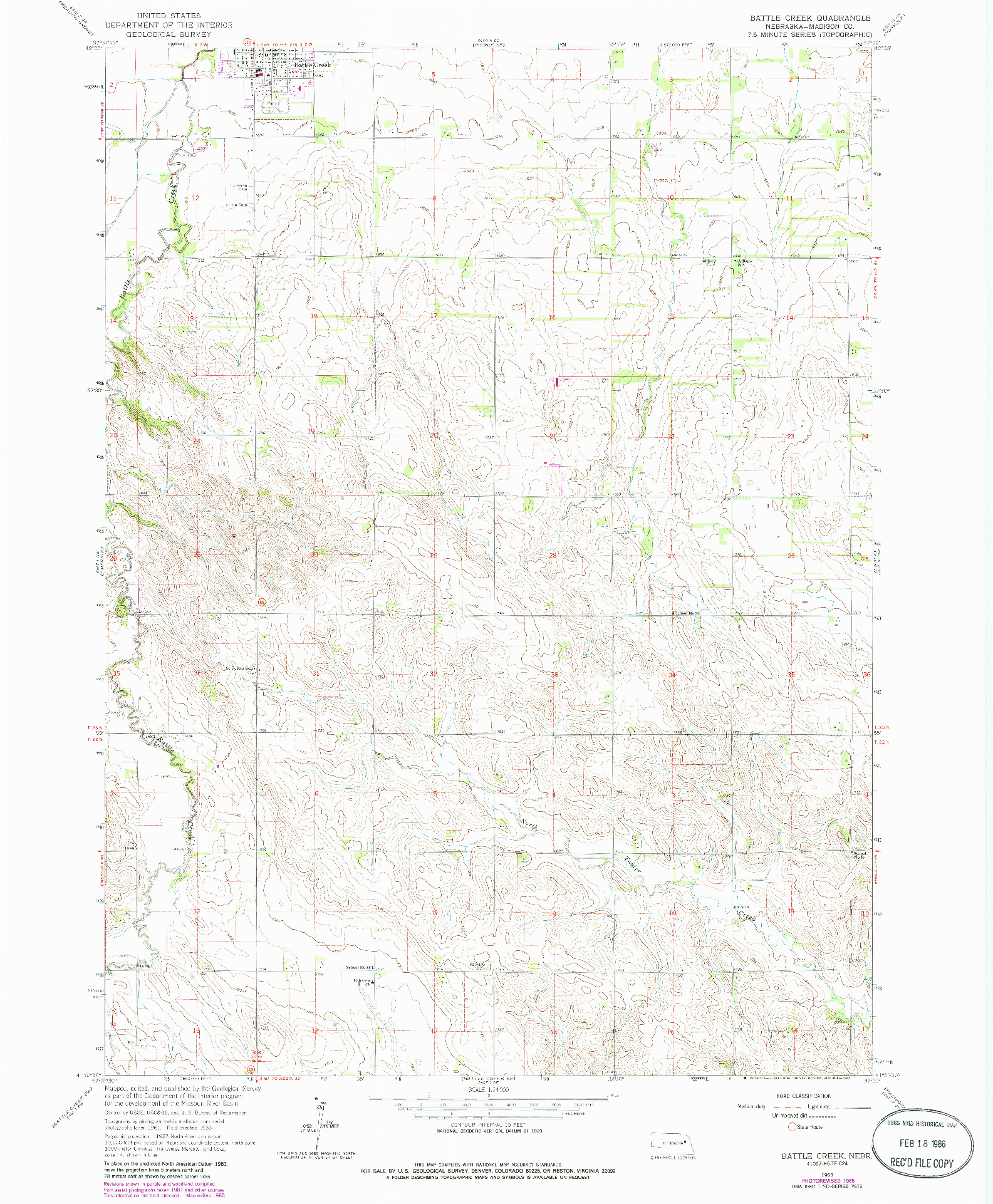 USGS 1:24000-SCALE QUADRANGLE FOR BATTLE CREEK, NE 1963