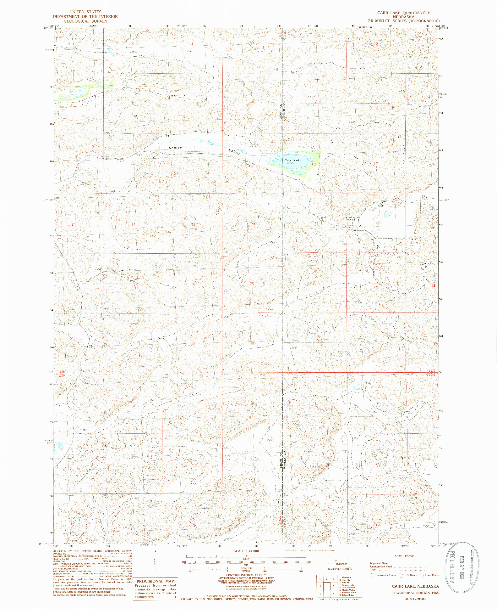 USGS 1:24000-SCALE QUADRANGLE FOR CARR LAKE, NE 1985