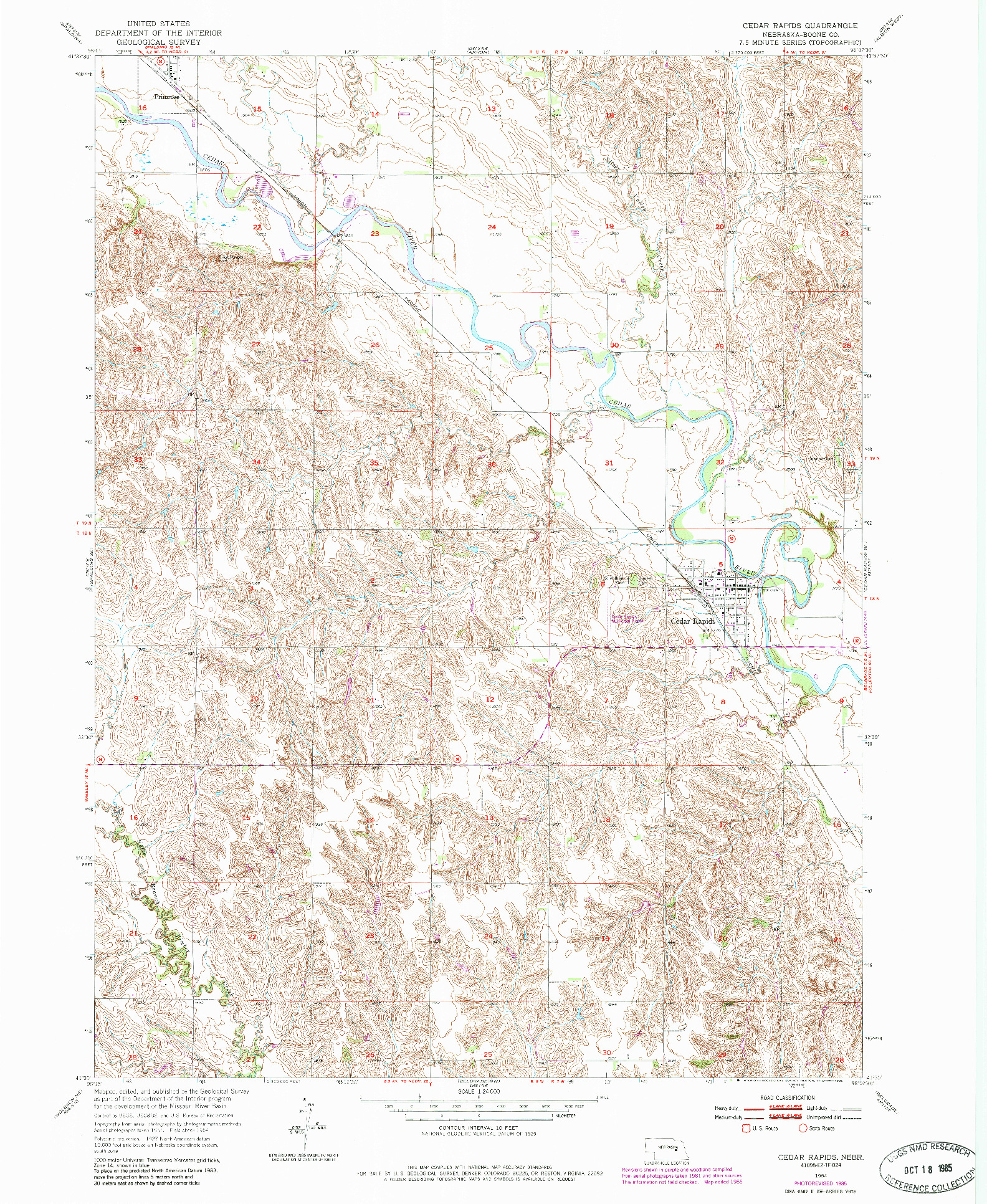 USGS 1:24000-SCALE QUADRANGLE FOR CEDAR RAPIDS, NE 1954