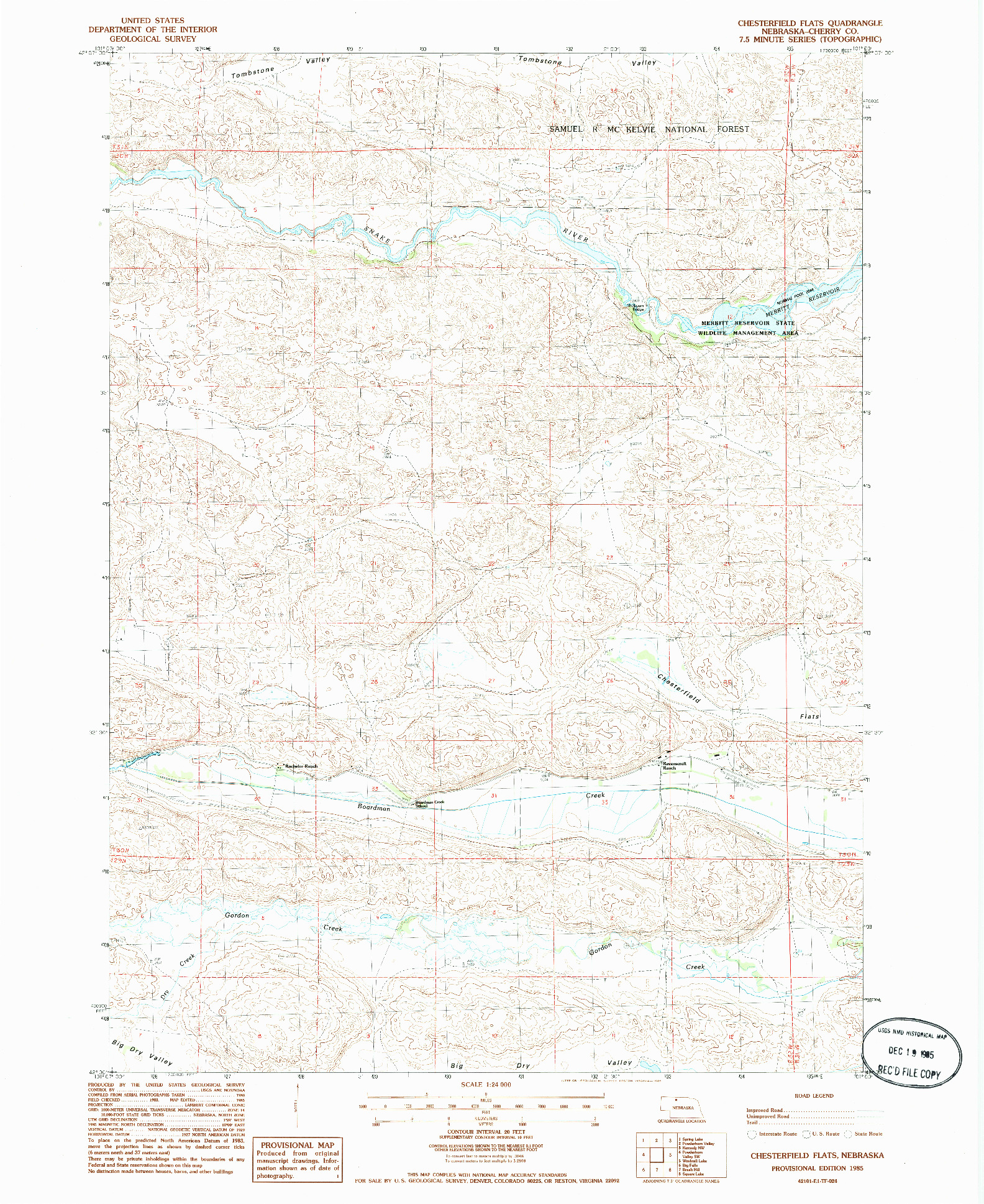 USGS 1:24000-SCALE QUADRANGLE FOR CHESTERFIELD FLATS, NE 1985