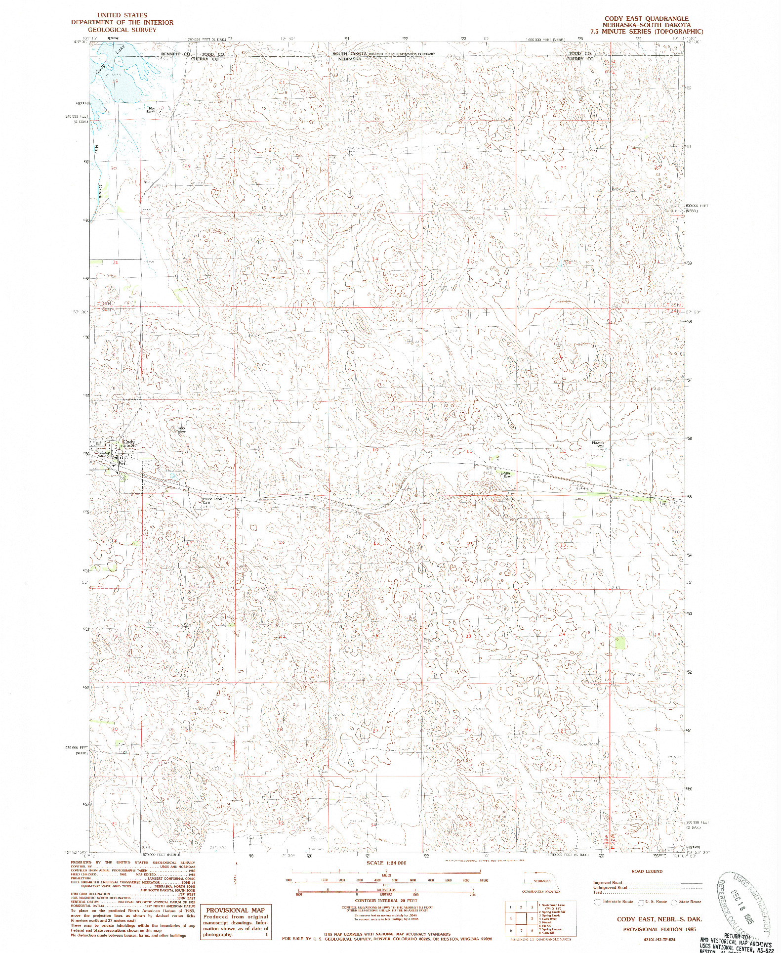 USGS 1:24000-SCALE QUADRANGLE FOR CODY EAST, NE 1985