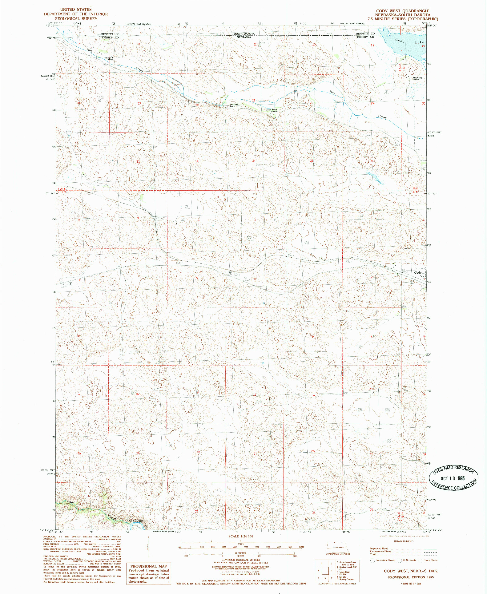 USGS 1:24000-SCALE QUADRANGLE FOR CODY WEST, NE 1985
