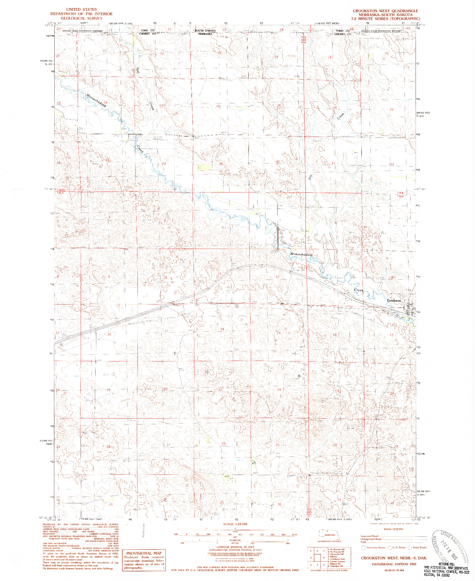 USGS 1:24000-SCALE QUADRANGLE FOR CROOKSTON WEST, NE 1985