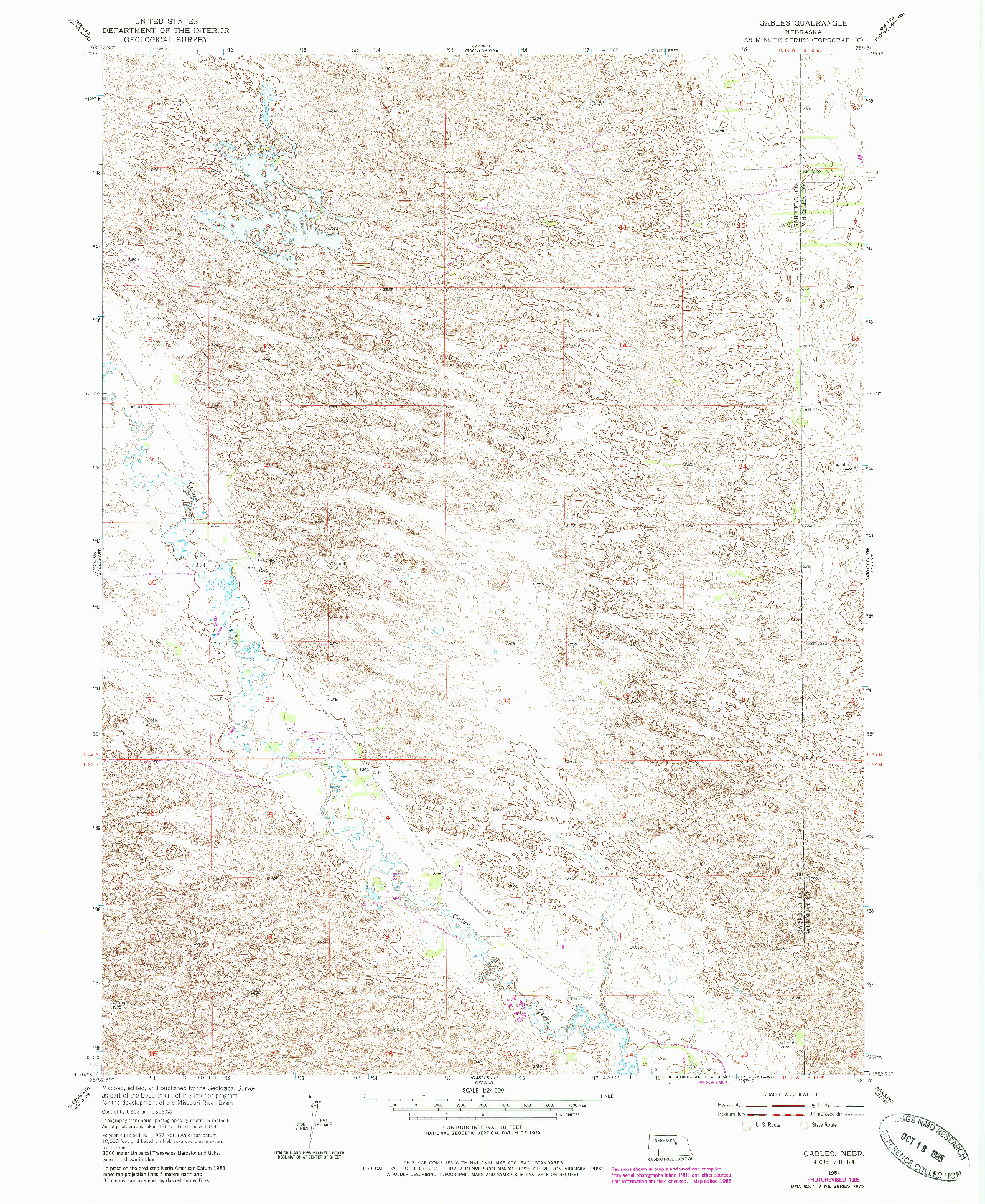 USGS 1:24000-SCALE QUADRANGLE FOR GABLES, NE 1954