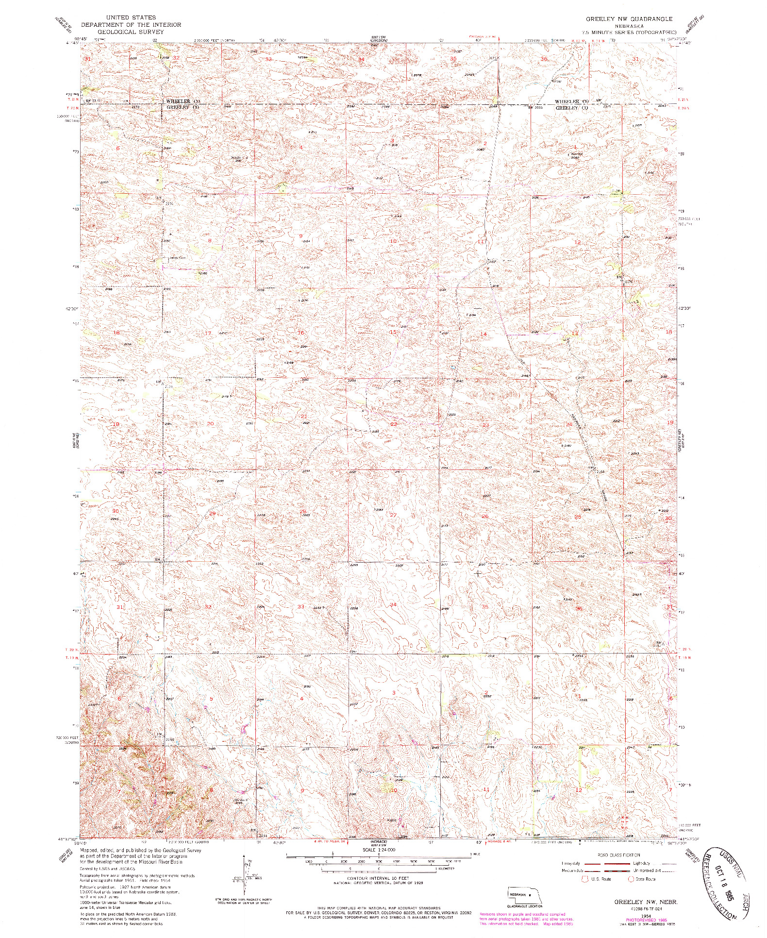 USGS 1:24000-SCALE QUADRANGLE FOR GREELEY NW, NE 1954