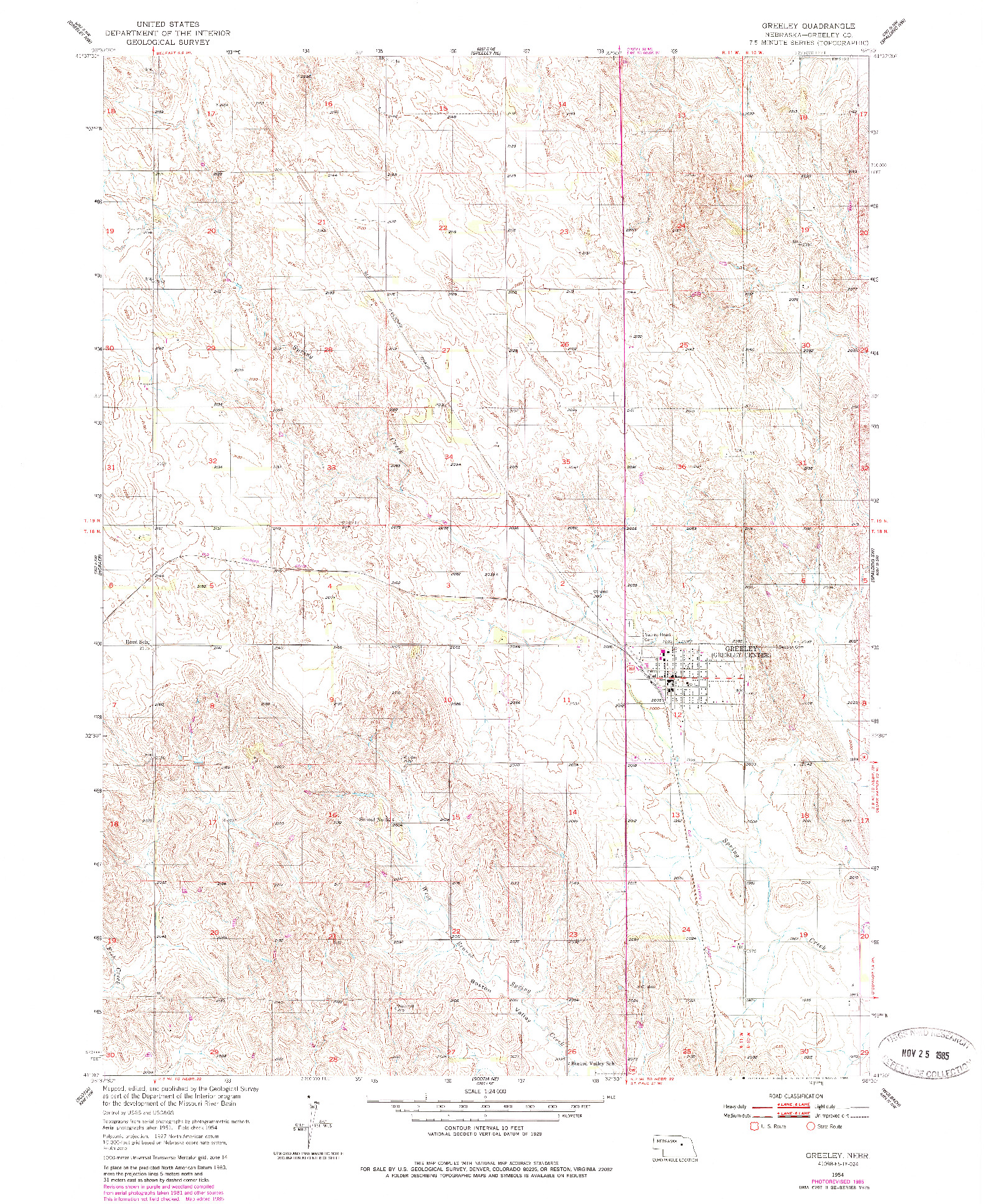 USGS 1:24000-SCALE QUADRANGLE FOR GREELEY, NE 1954
