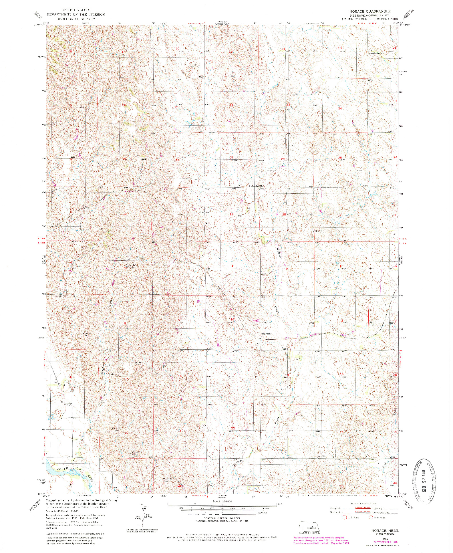 USGS 1:24000-SCALE QUADRANGLE FOR HORACE, NE 1954