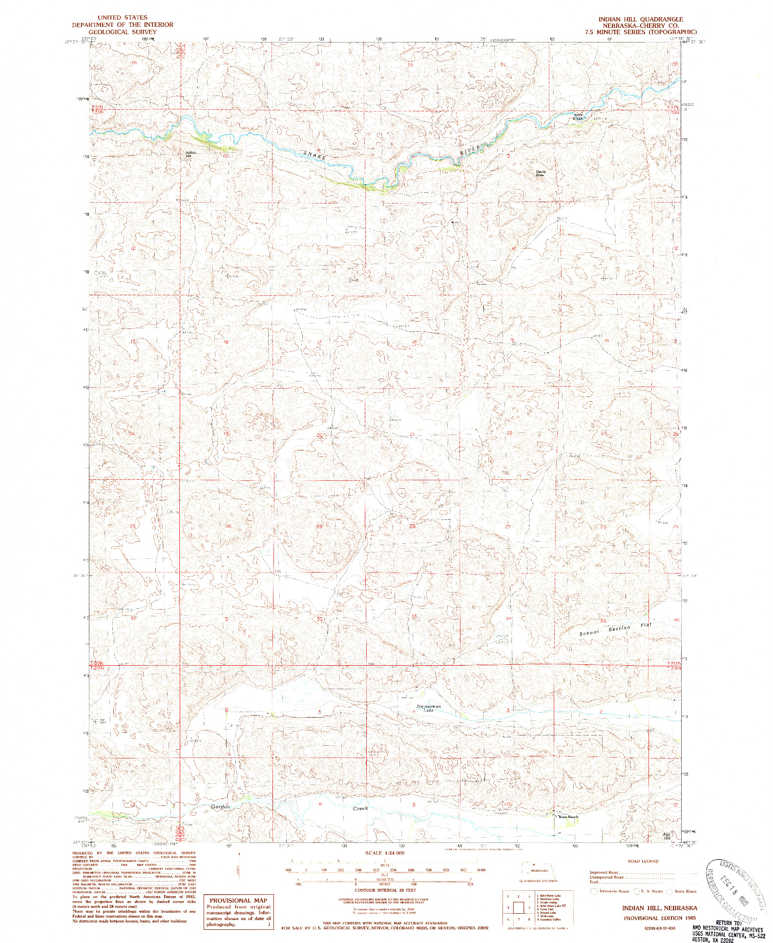 USGS 1:24000-SCALE QUADRANGLE FOR INDIAN HILL, NE 1985