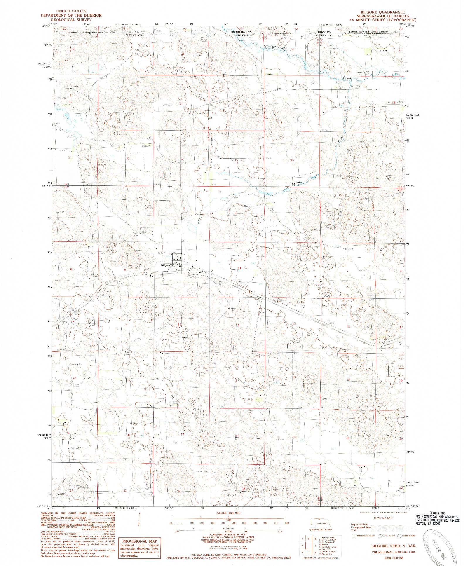 USGS 1:24000-SCALE QUADRANGLE FOR KILGORE, NE 1985