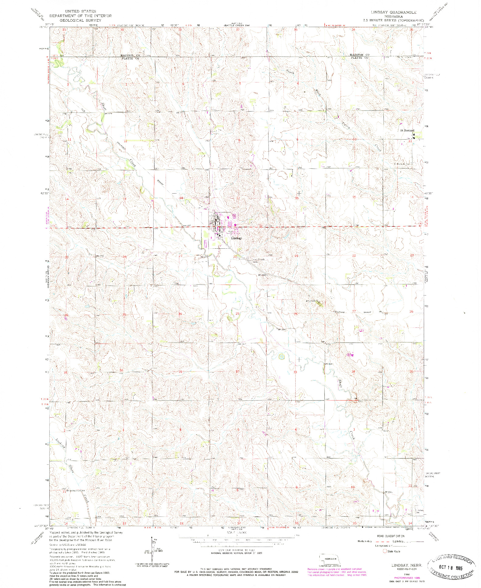 USGS 1:24000-SCALE QUADRANGLE FOR LINDSAY, NE 1966