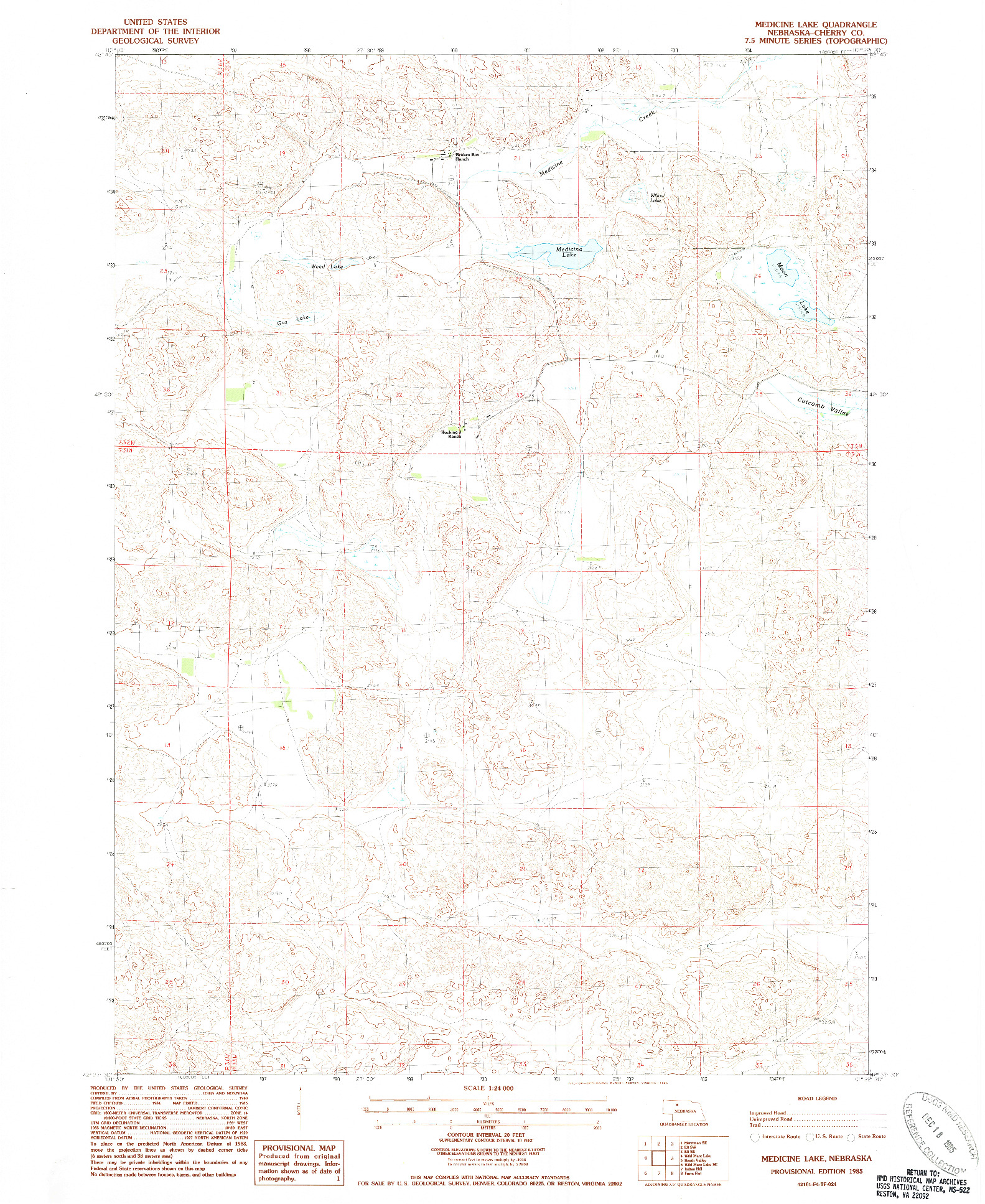 USGS 1:24000-SCALE QUADRANGLE FOR MEDICINE LAKE, NE 1985