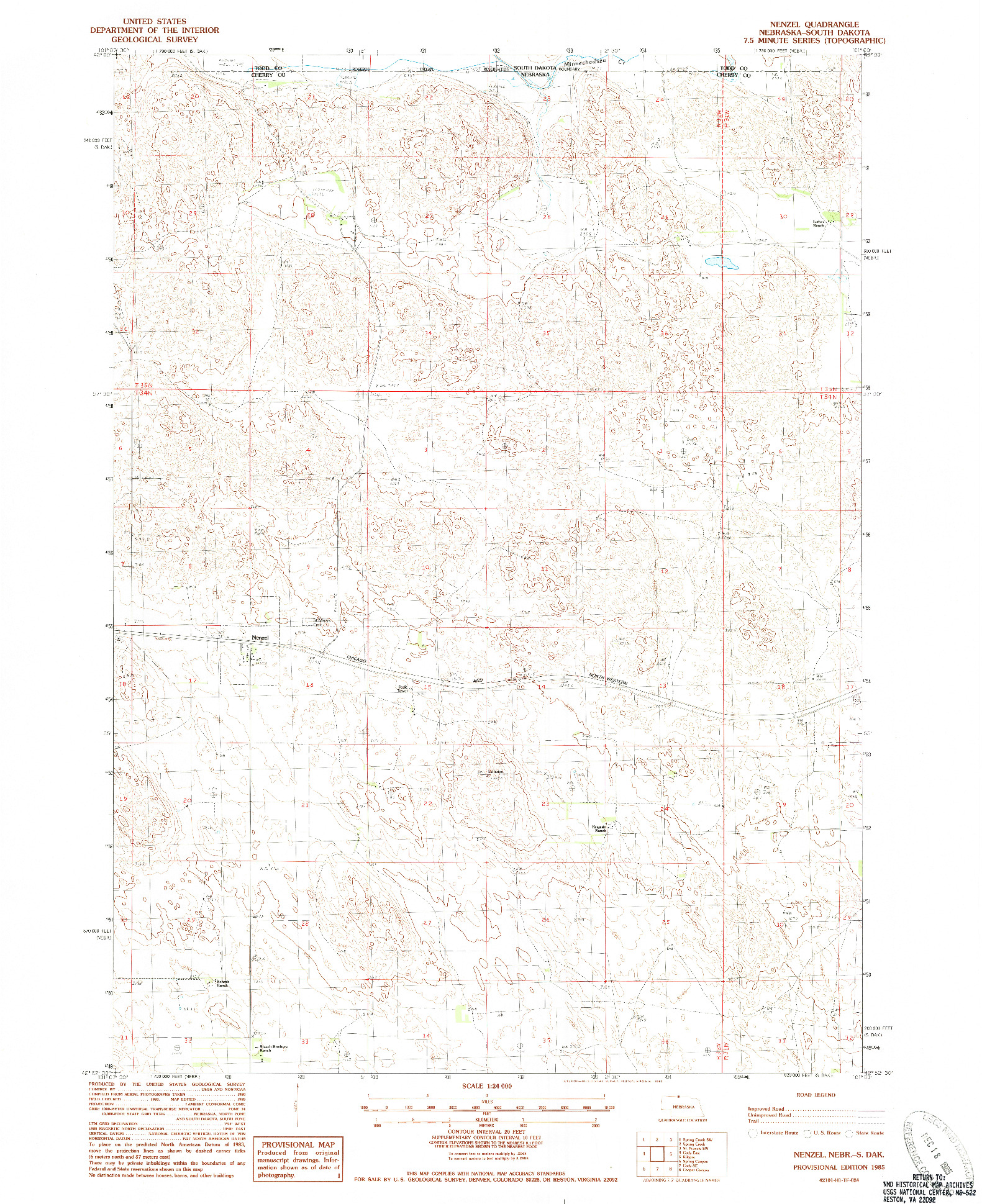 USGS 1:24000-SCALE QUADRANGLE FOR NENZEL, NE 1985