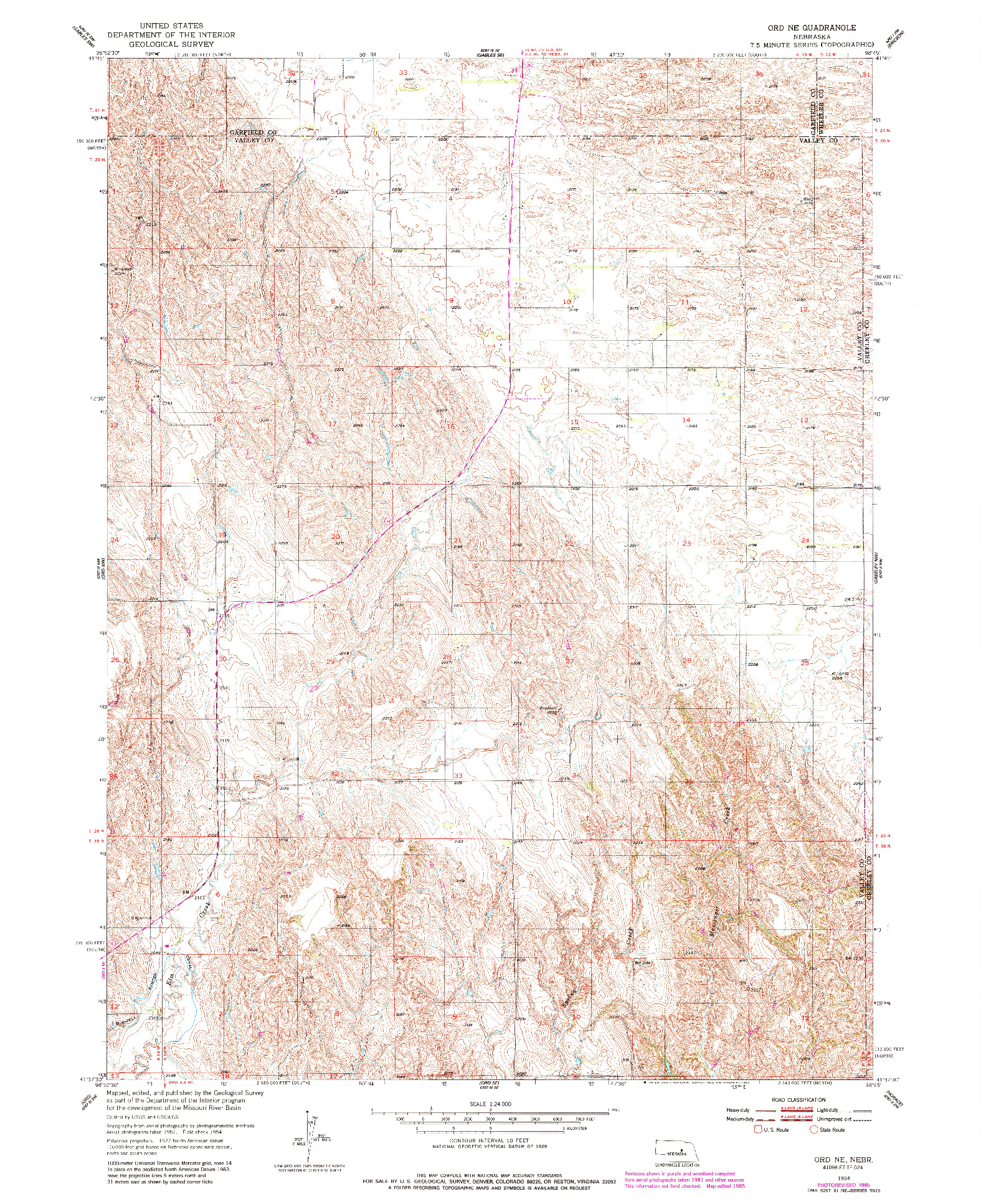 USGS 1:24000-SCALE QUADRANGLE FOR ORD NE, NE 1954