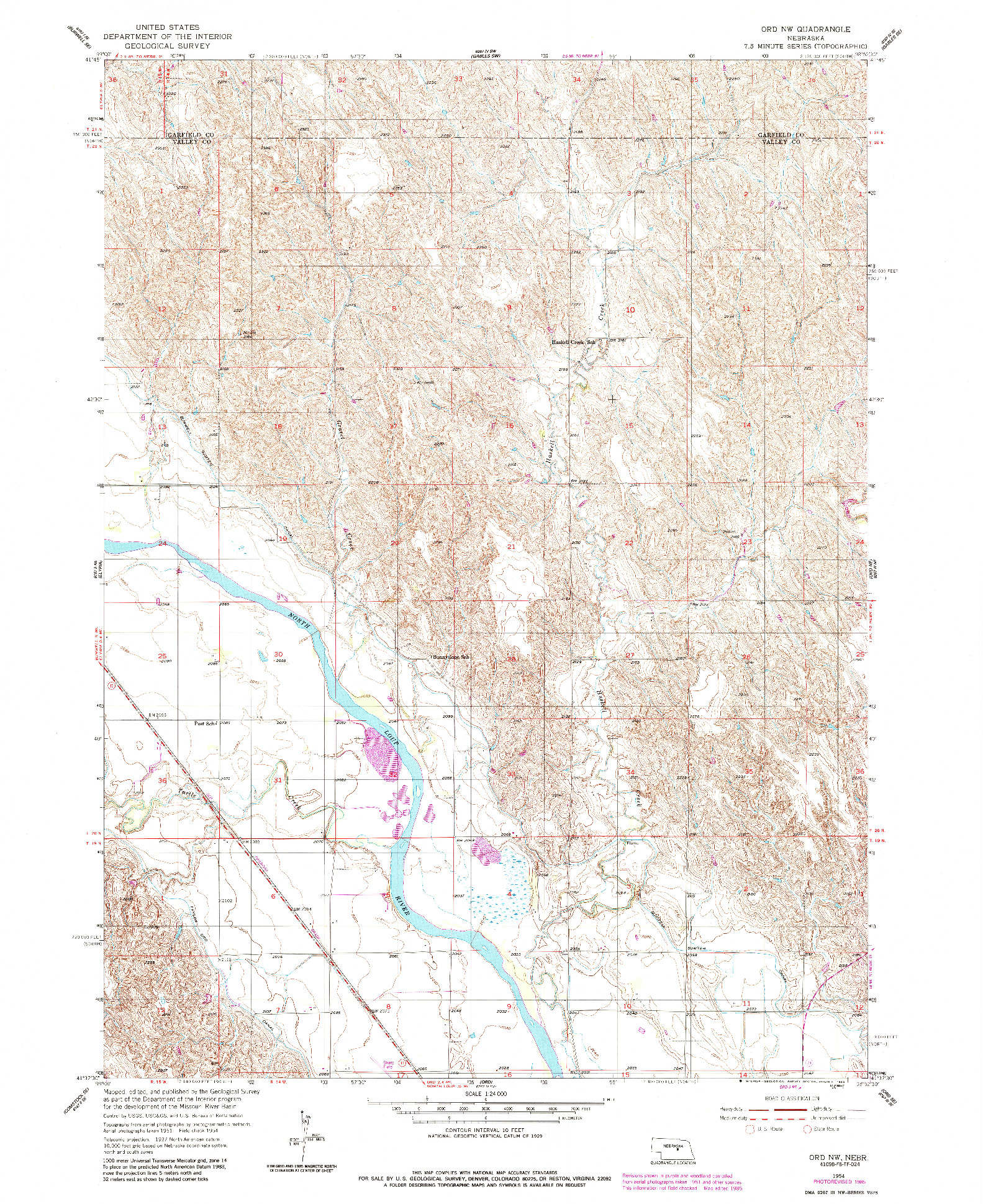 USGS 1:24000-SCALE QUADRANGLE FOR ORD NW, NE 1954