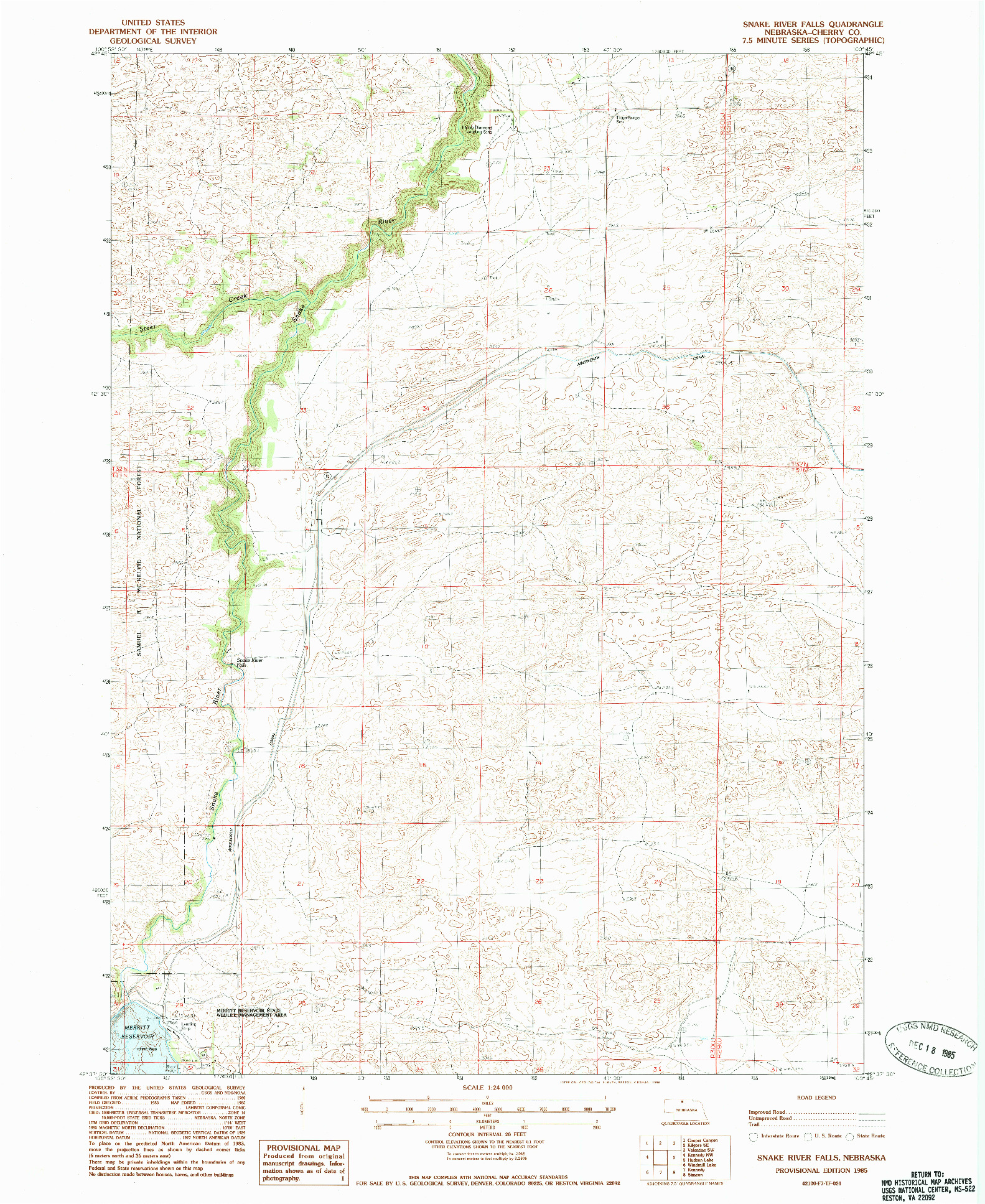 USGS 1:24000-SCALE QUADRANGLE FOR SNAKE RIVER FALLS, NE 1985