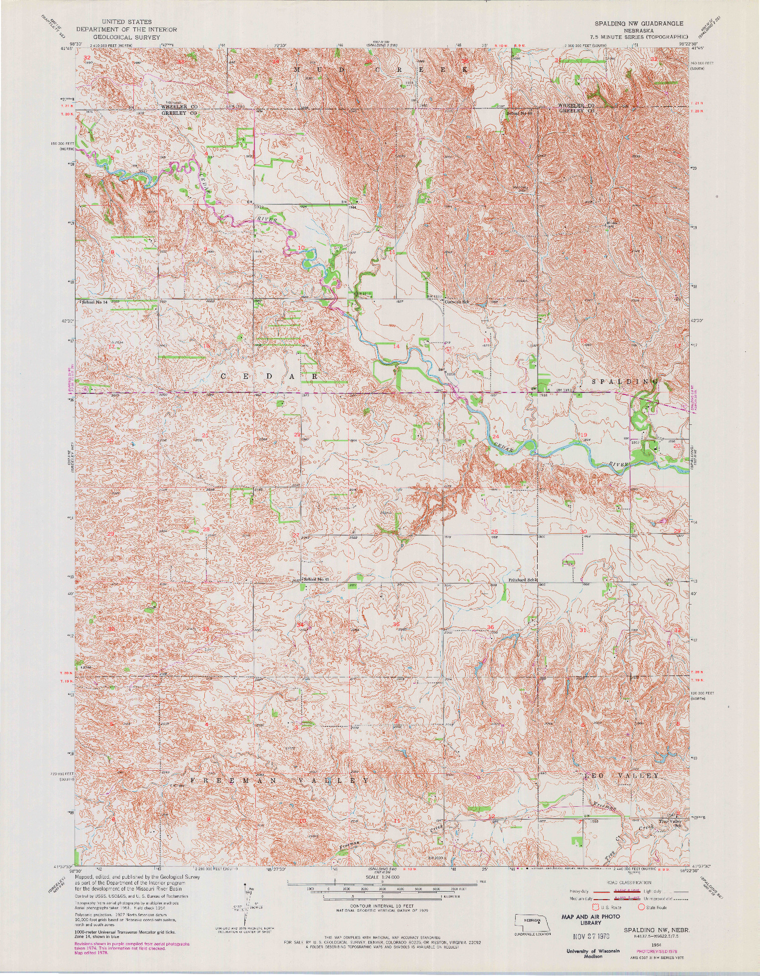 USGS 1:24000-SCALE QUADRANGLE FOR SPALDING NW, NE 1954