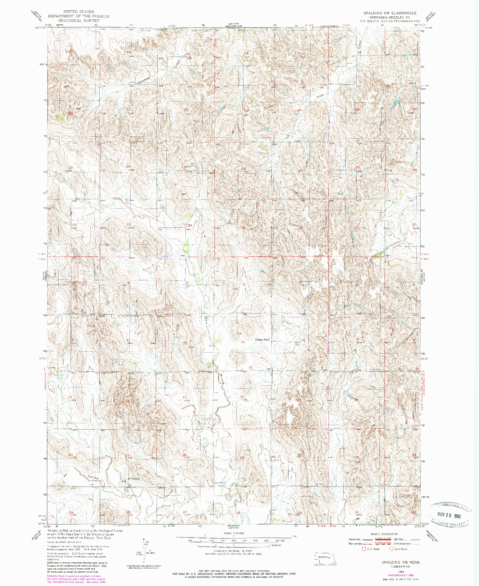 USGS 1:24000-SCALE QUADRANGLE FOR SPALDING SW, NE 1954