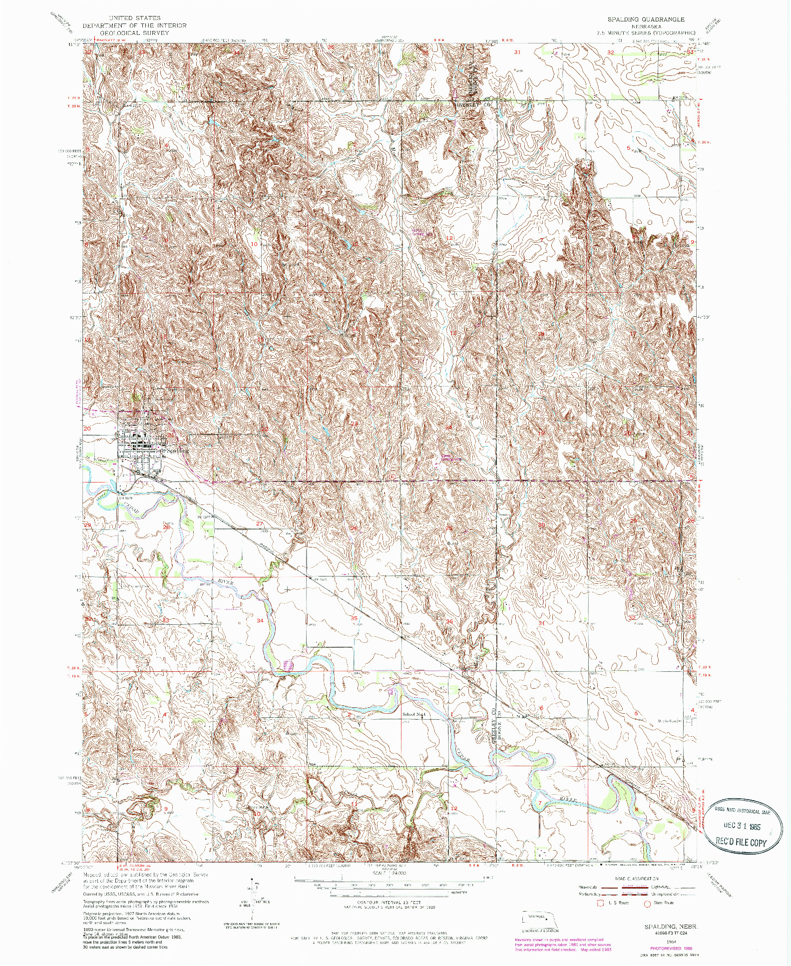 USGS 1:24000-SCALE QUADRANGLE FOR SPALDING, NE 1954