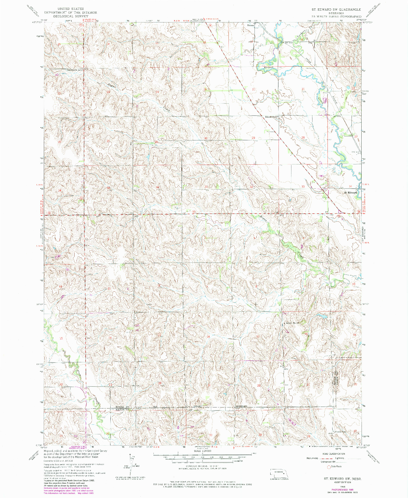 USGS 1:24000-SCALE QUADRANGLE FOR ST. EDWARD SW, NE 1958