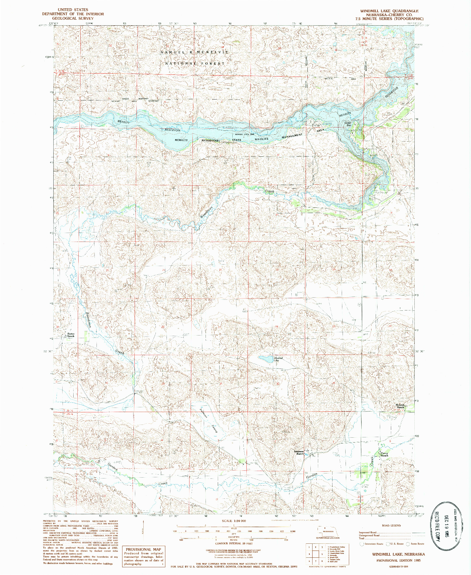 USGS 1:24000-SCALE QUADRANGLE FOR WINDMILL LAKE, NE 1985