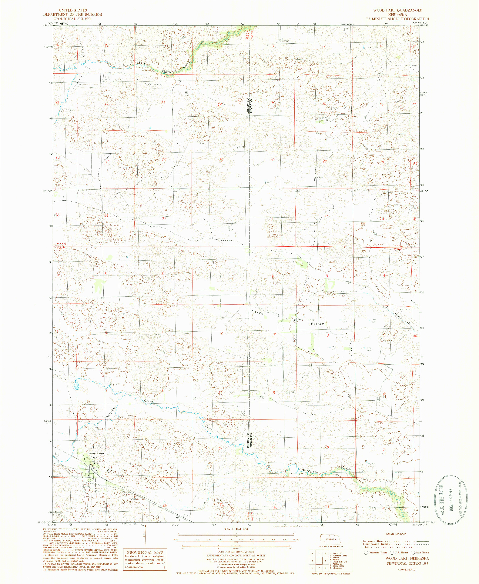 USGS 1:24000-SCALE QUADRANGLE FOR WOOD LAKE, NE 1985