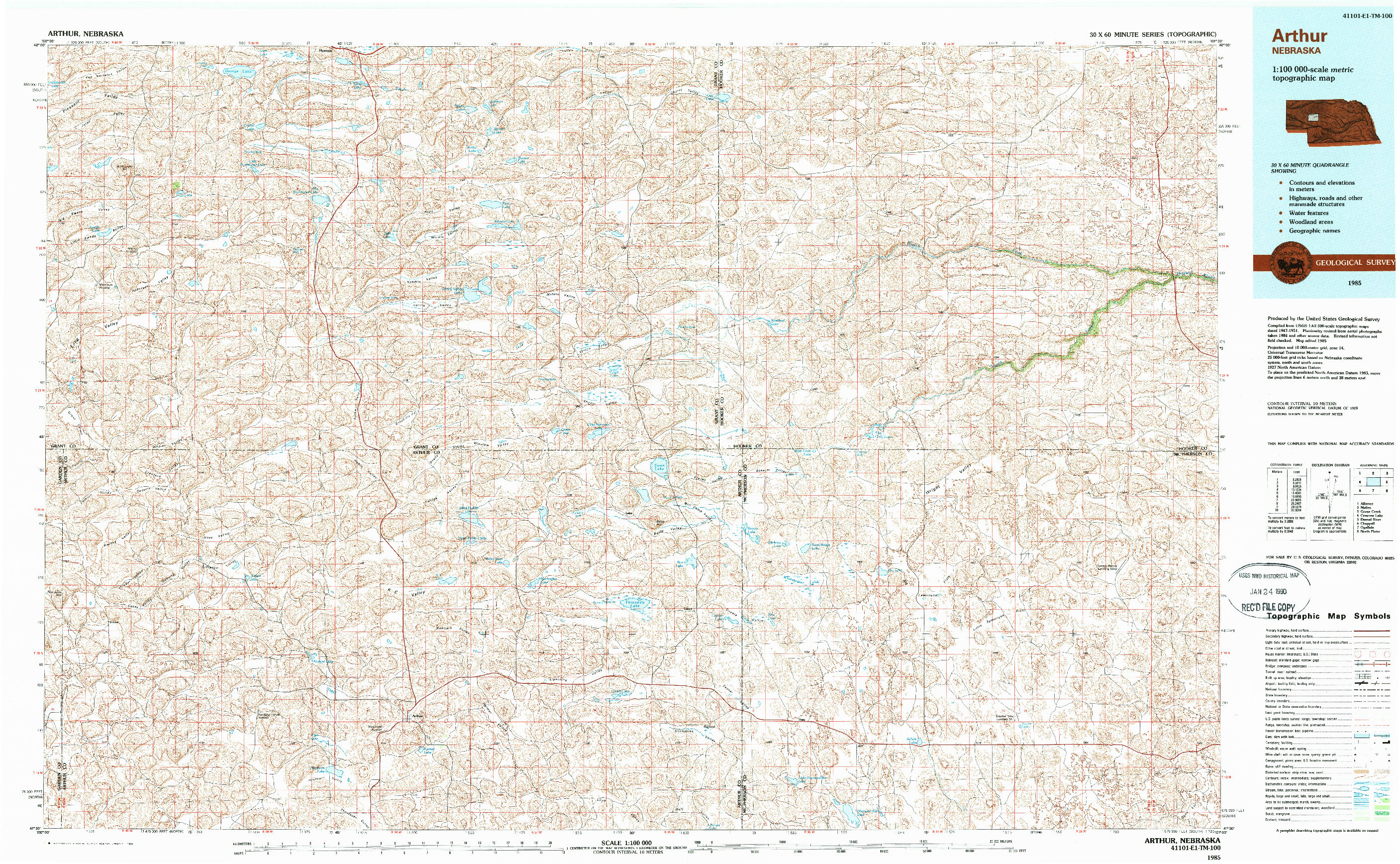 USGS 1:100000-SCALE QUADRANGLE FOR ARTHUR, NE 1985