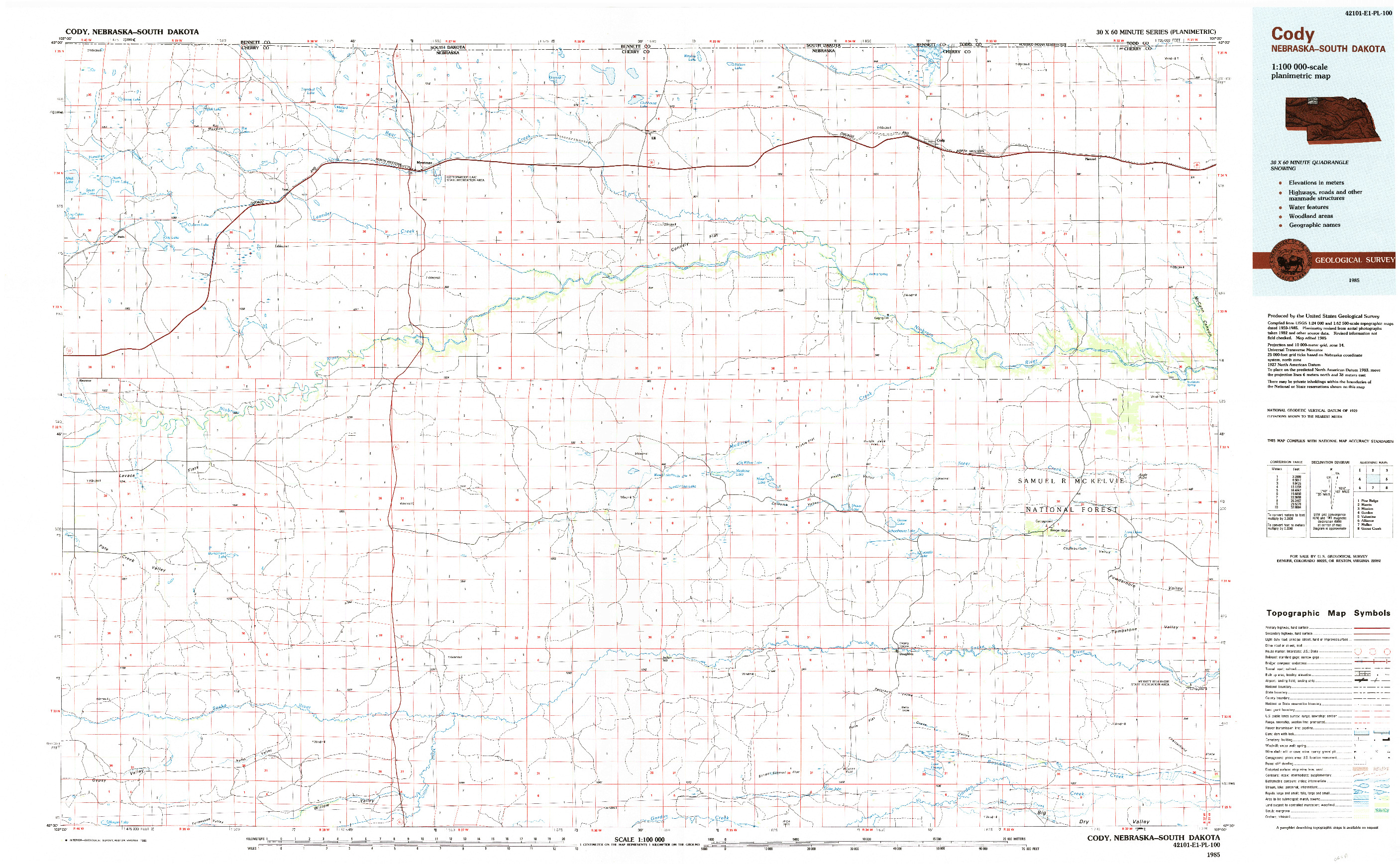 USGS 1:100000-SCALE QUADRANGLE FOR CODY, NE 1985